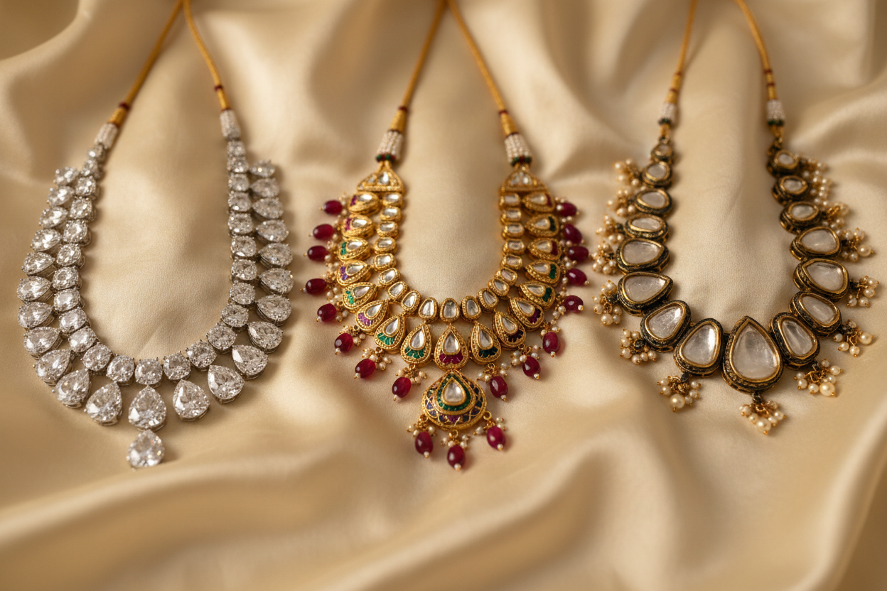 How to Choose the Perfect Bridal Necklace: Diamond, Kundan, or Polki?