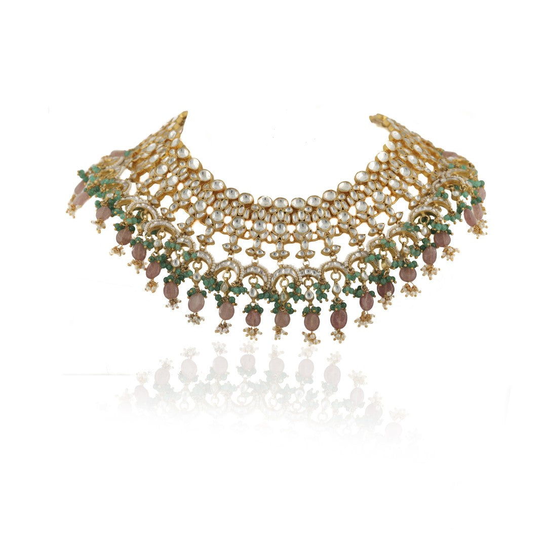 Pastel Pink Beaded Festive Wear Necklace Set
