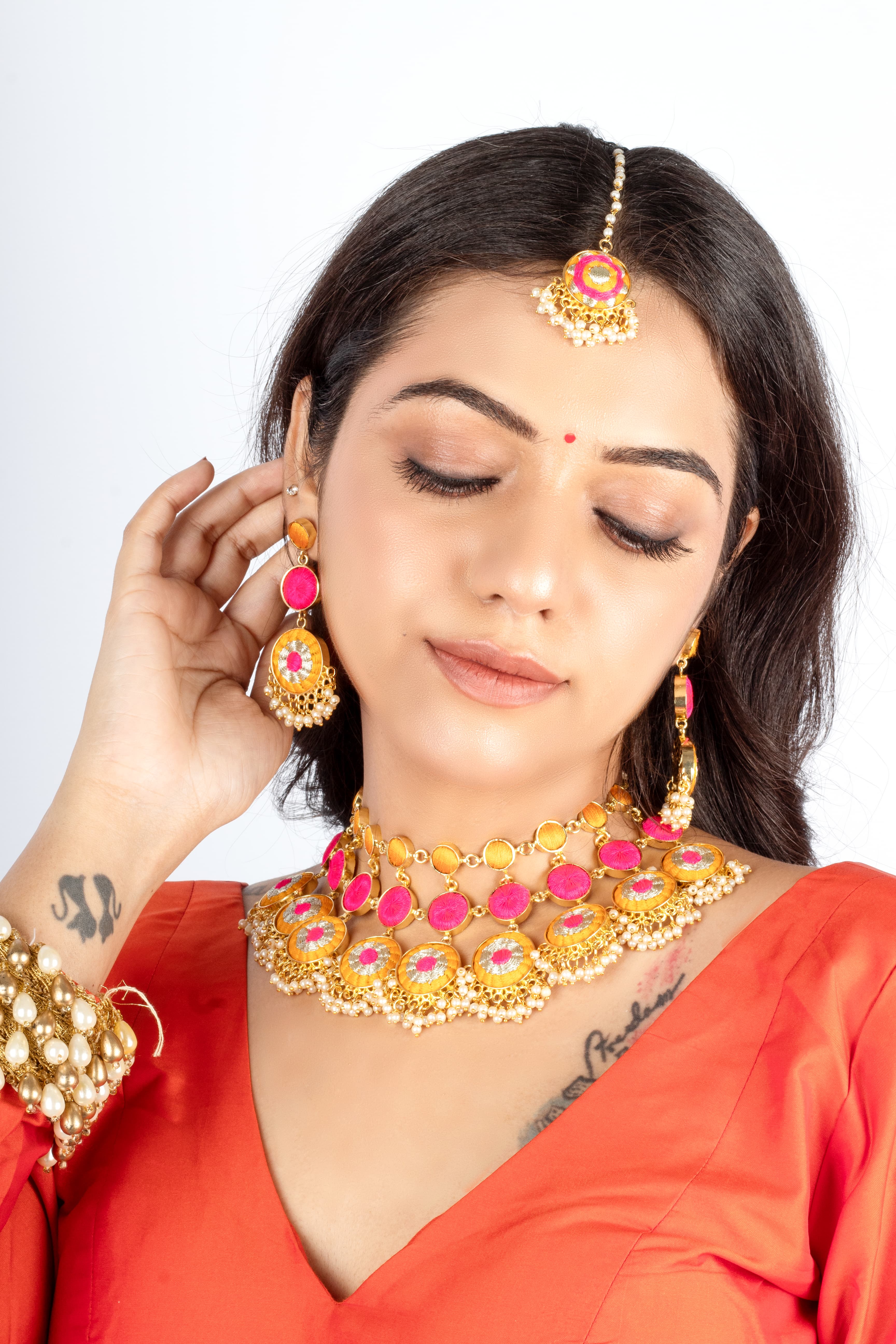 Mustard Bloom Silk Thread Embroidered Necklace