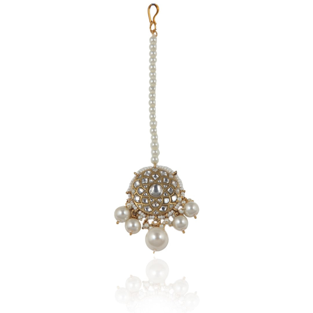 White Pearl Beaded Small Tikka