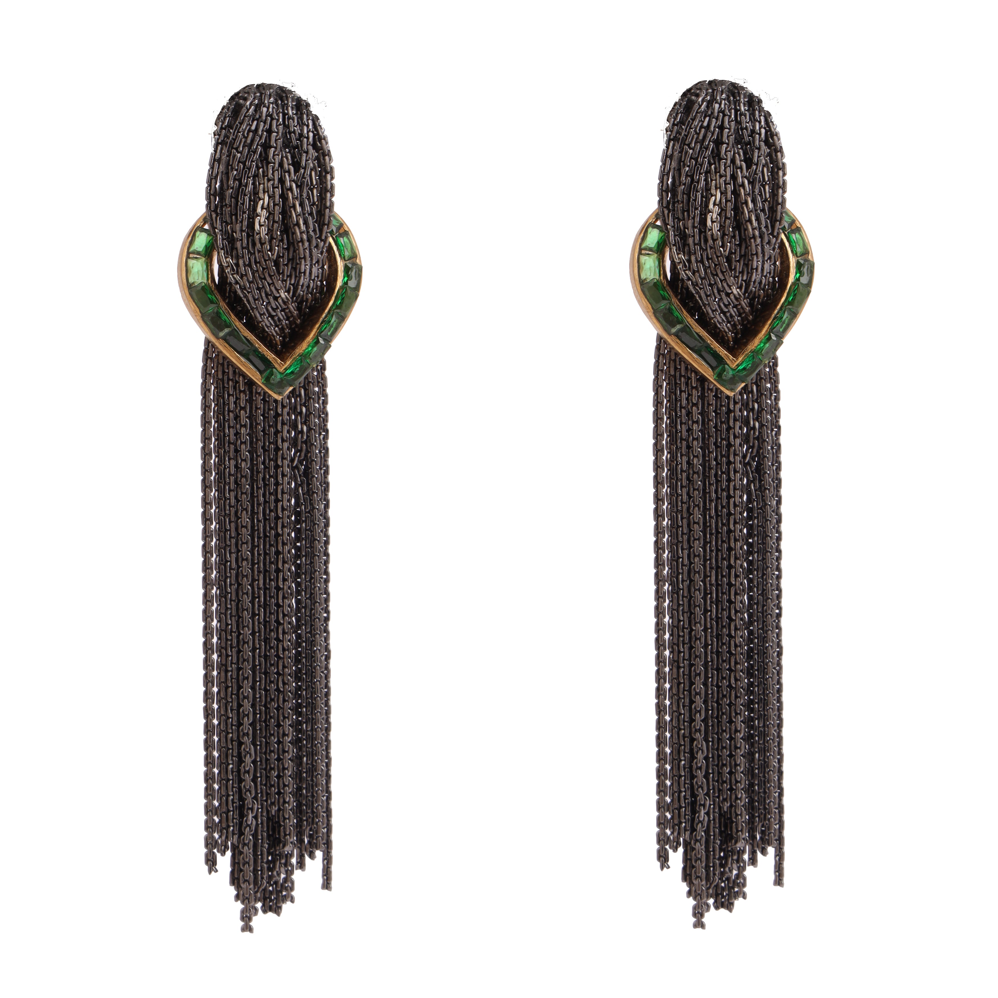 pewter cascade earrings (green)
