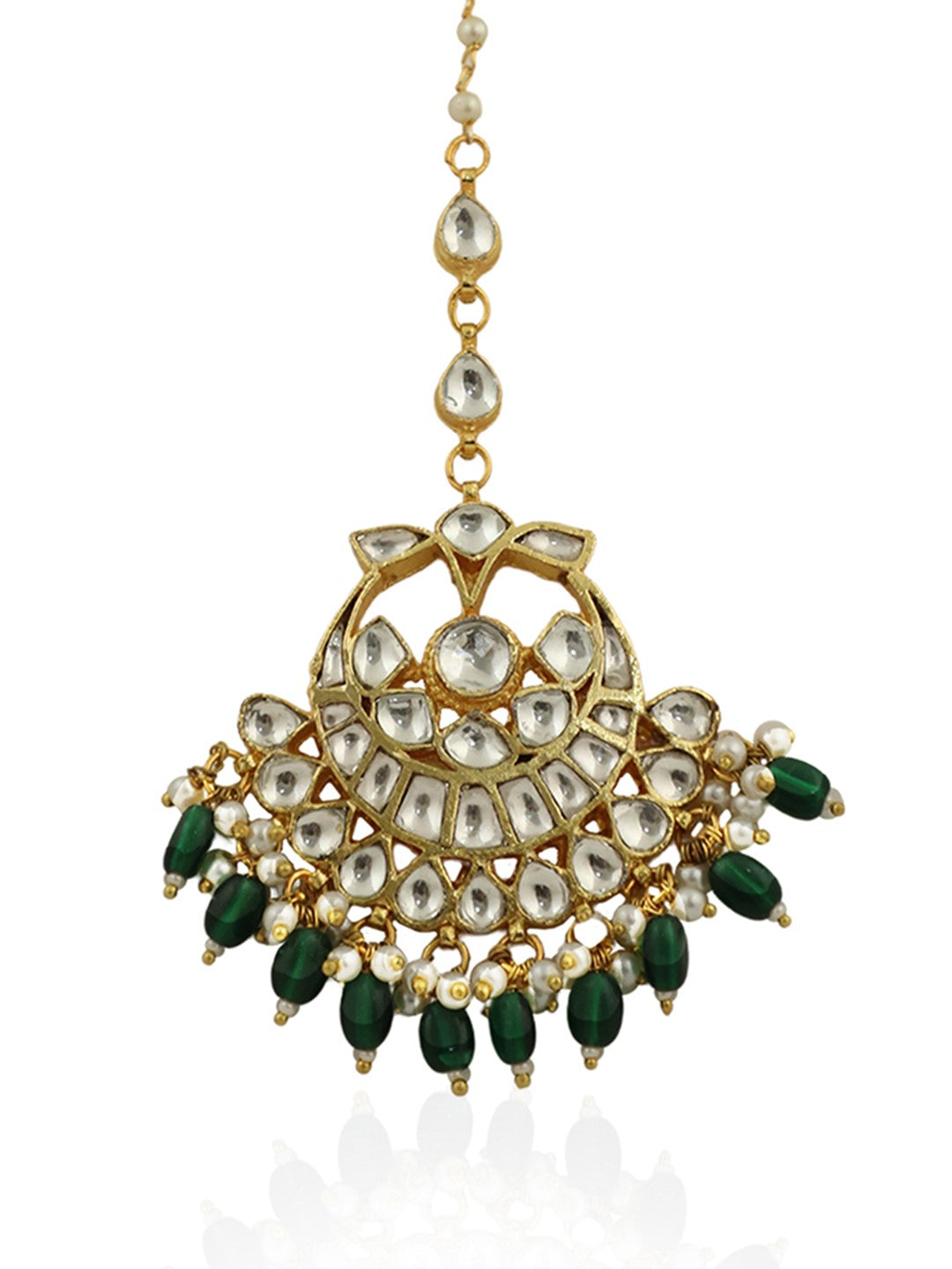 Green Hangings Gold Plated Maangtikka