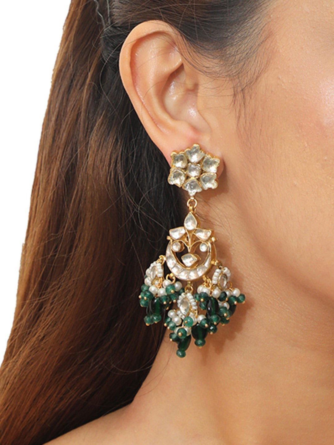Green Chandbaaali With White Jadtar Stones