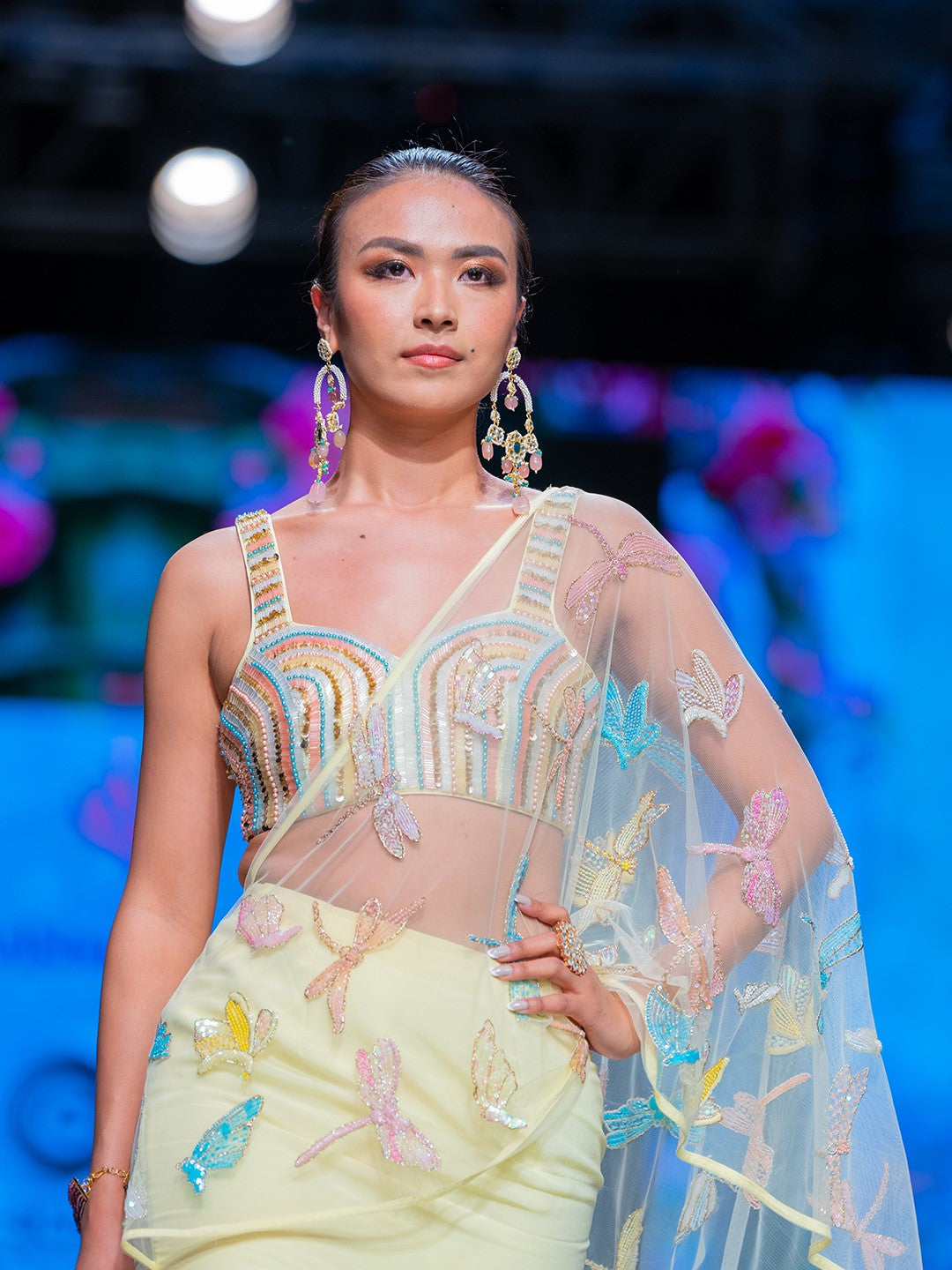 Light Pink Beaded With Green Stones Chandbaali