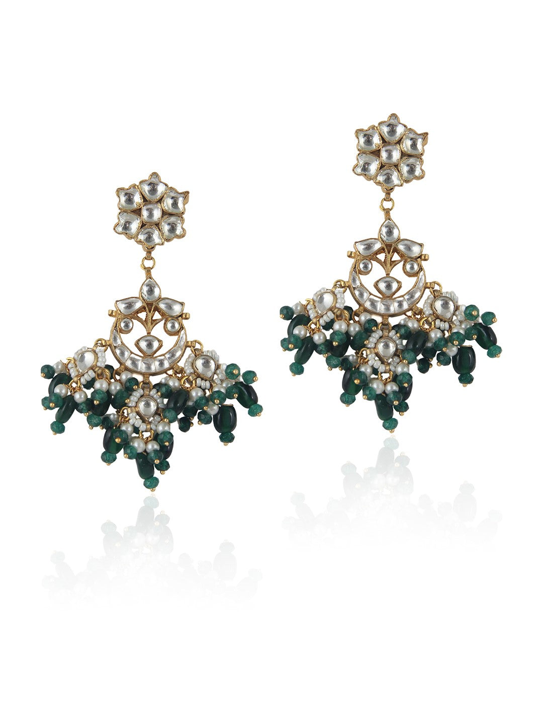 Green Chandbaaali With White Jadtar Stones