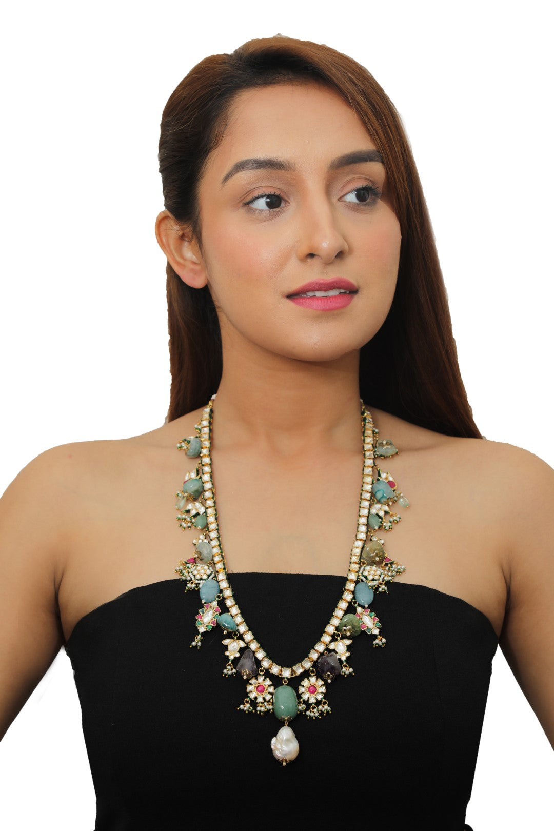 Multicolour Semiprecious Gold Plated Necklace
