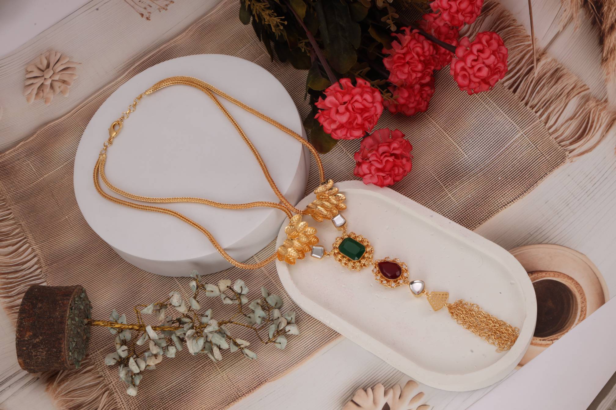 Emerald crimson elegance handcrafted necklace
