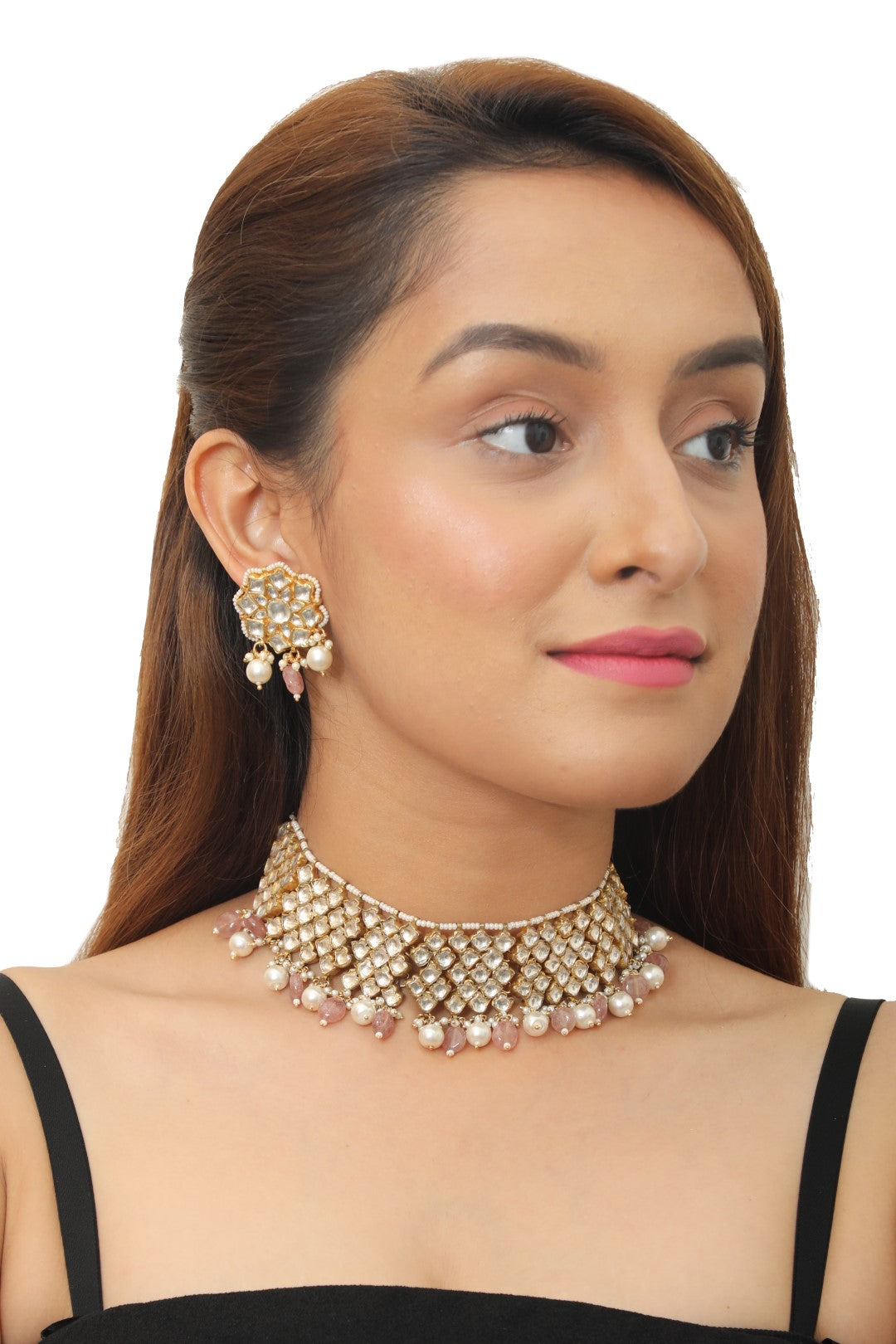 Pastel Pink & Pearl Gold Plated Choker Set