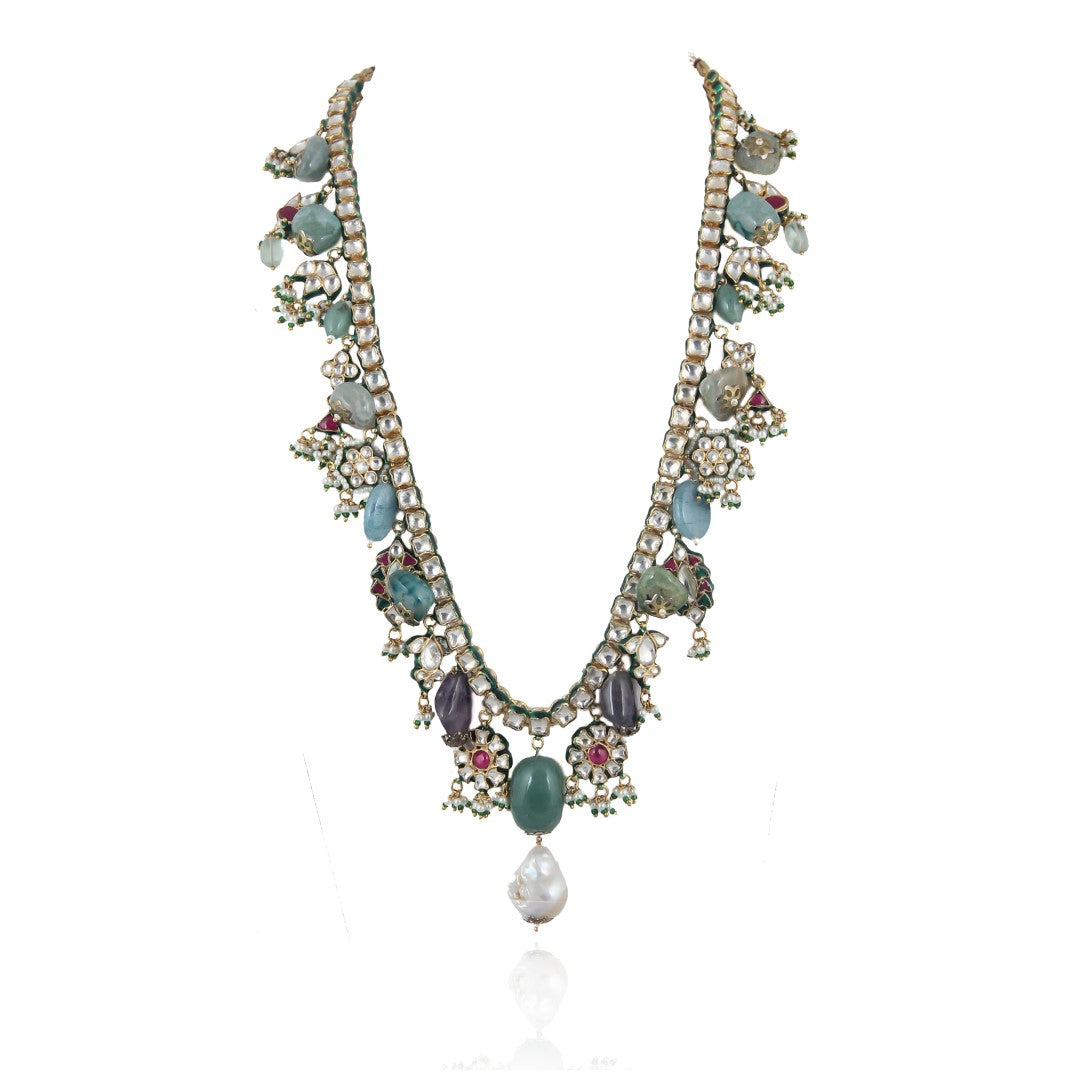 Multicolour Semiprecious Gold Plated Necklace