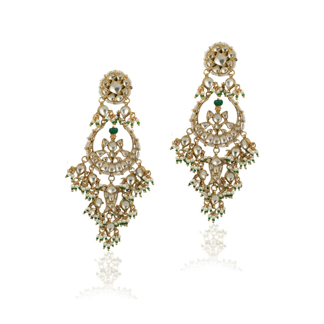 Emerald Green Beaded Jadau Necklace Set