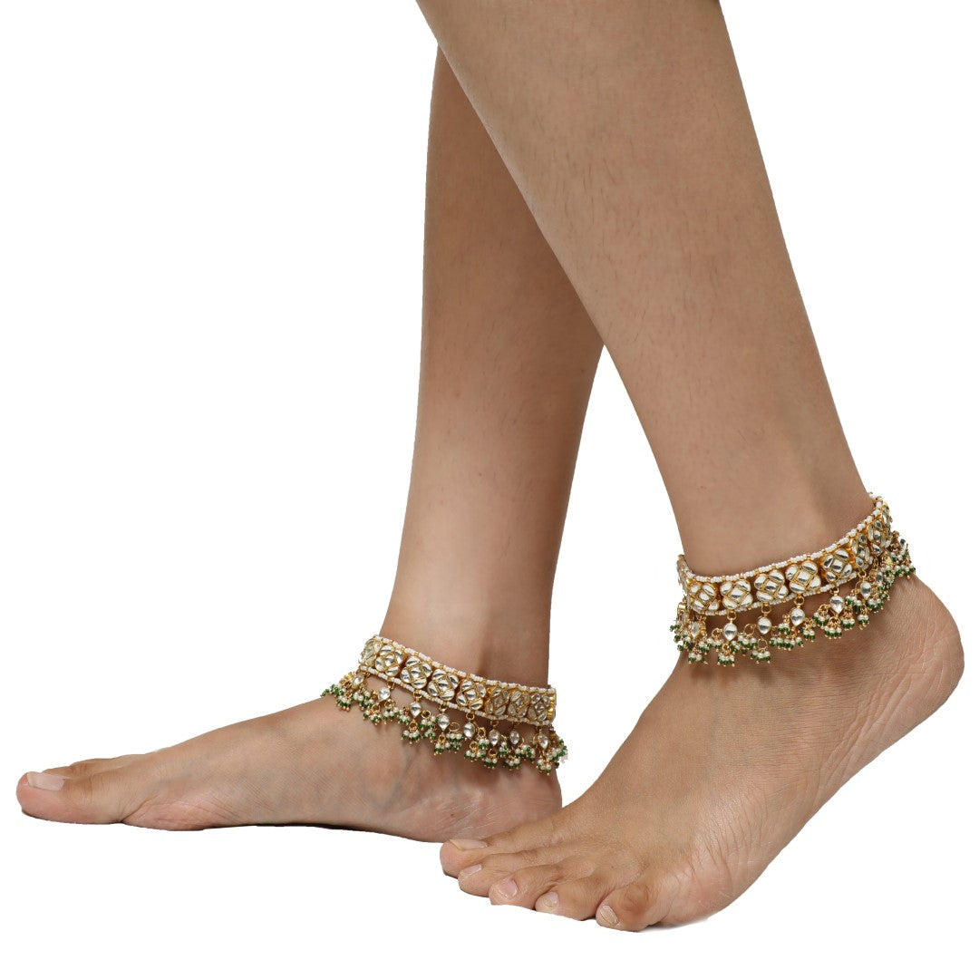 Green & White Payal (Pair)