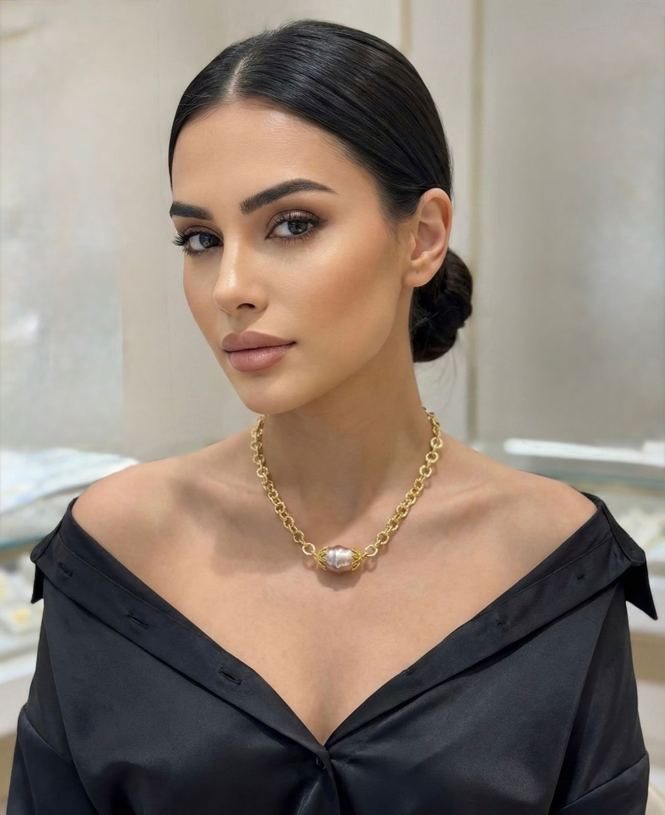 Imperial link pearl necklace