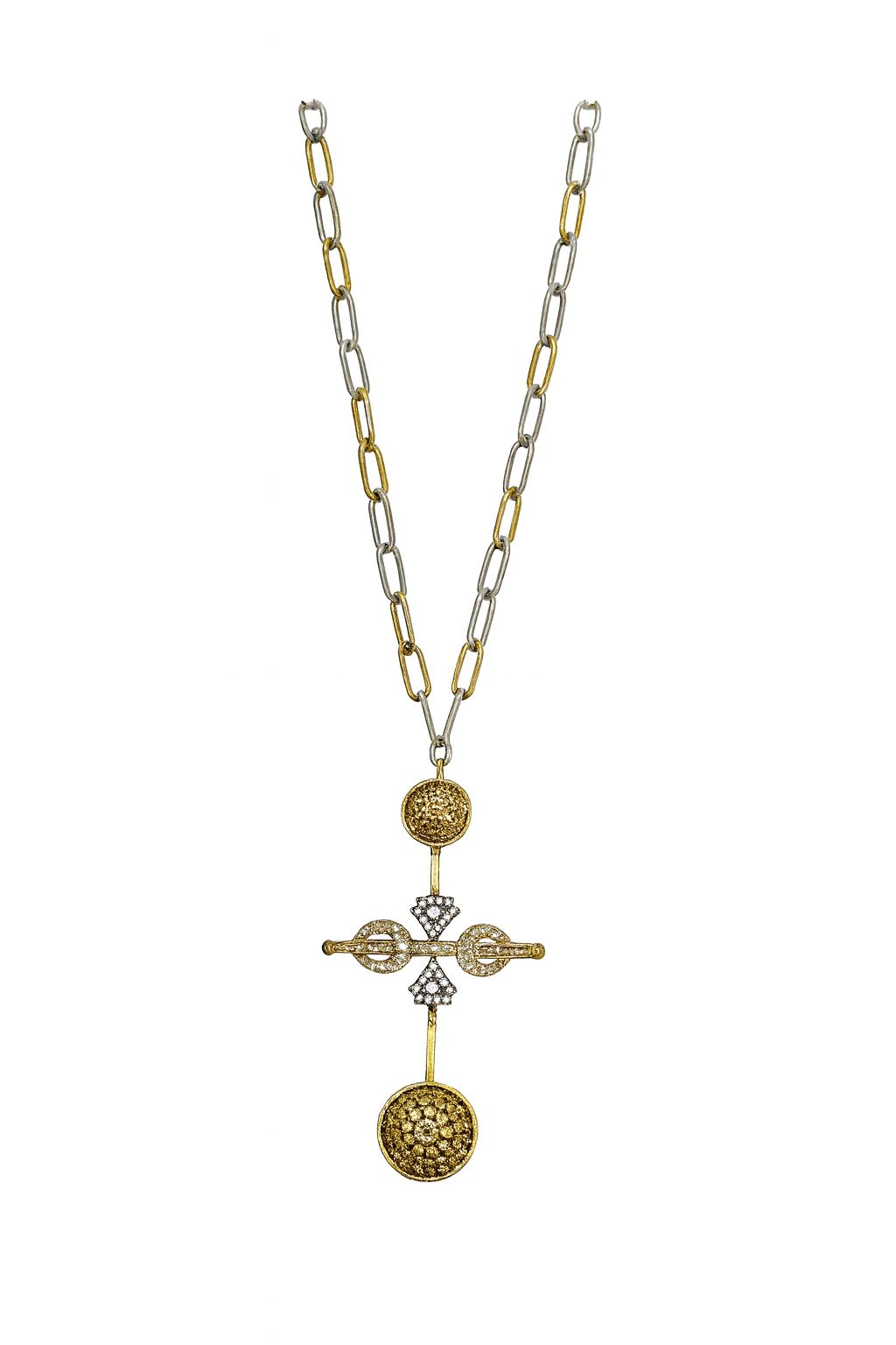Golden axis cross pendant