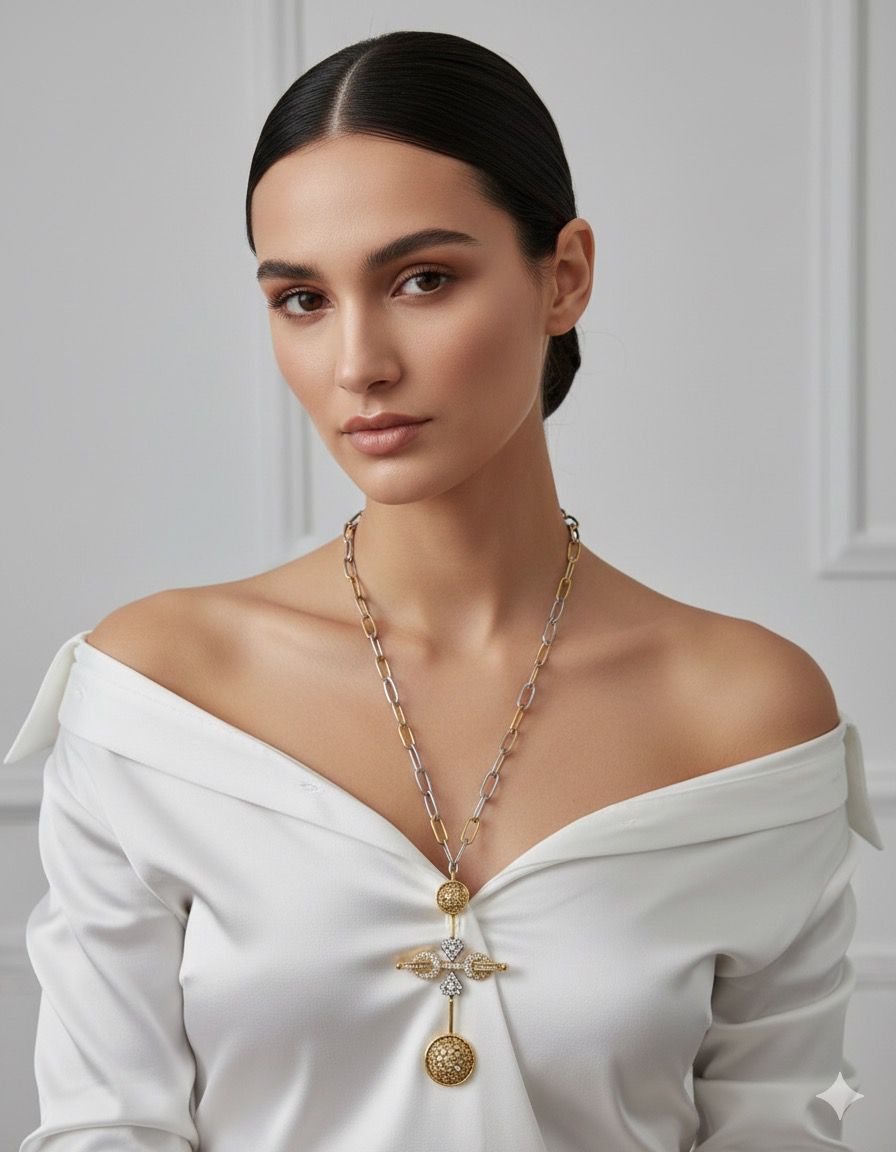 Golden axis cross pendant