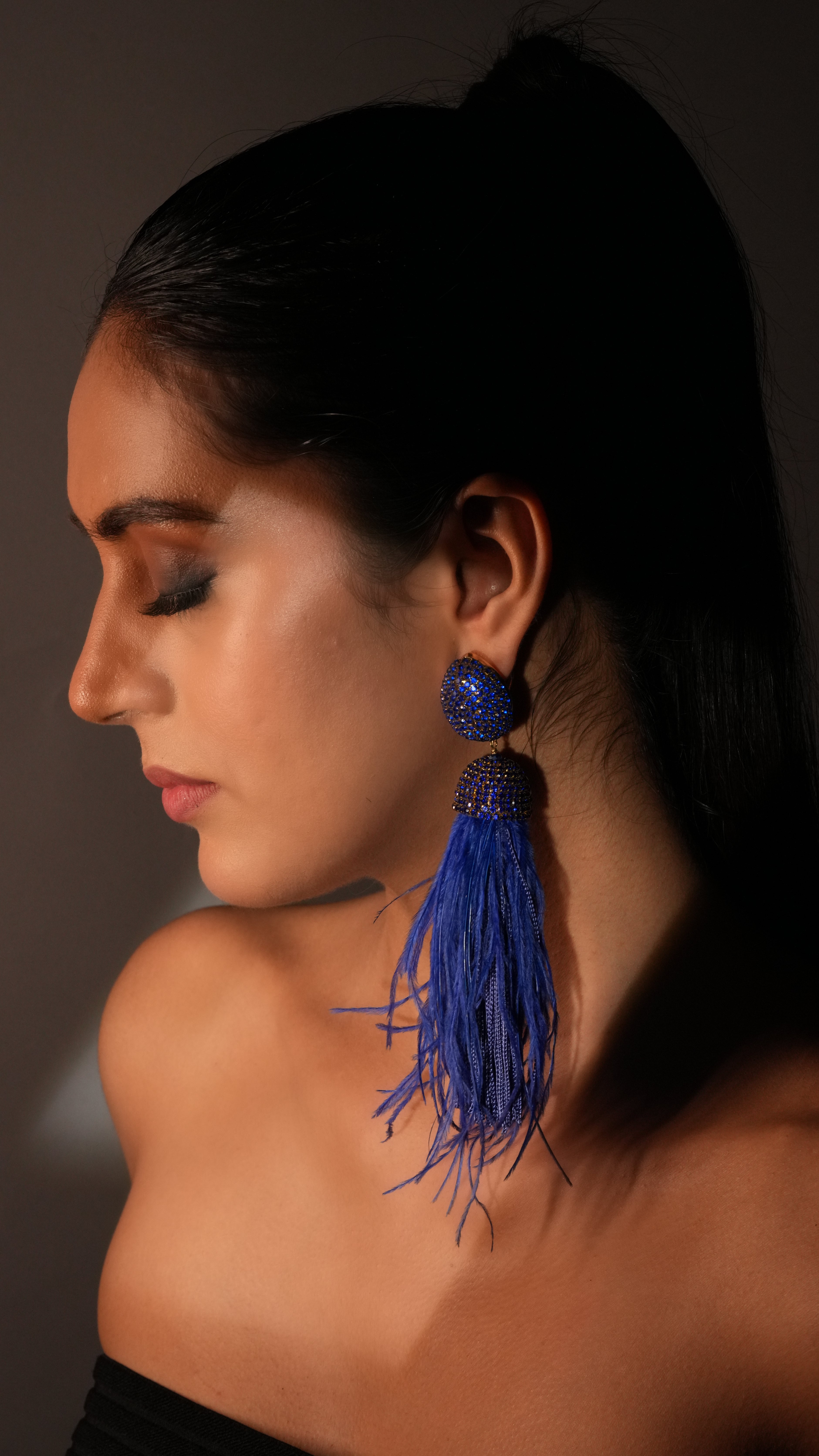 Blue Crystal Feather Earrings
