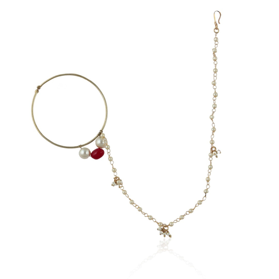 Ruby Bead With Pearl Nath