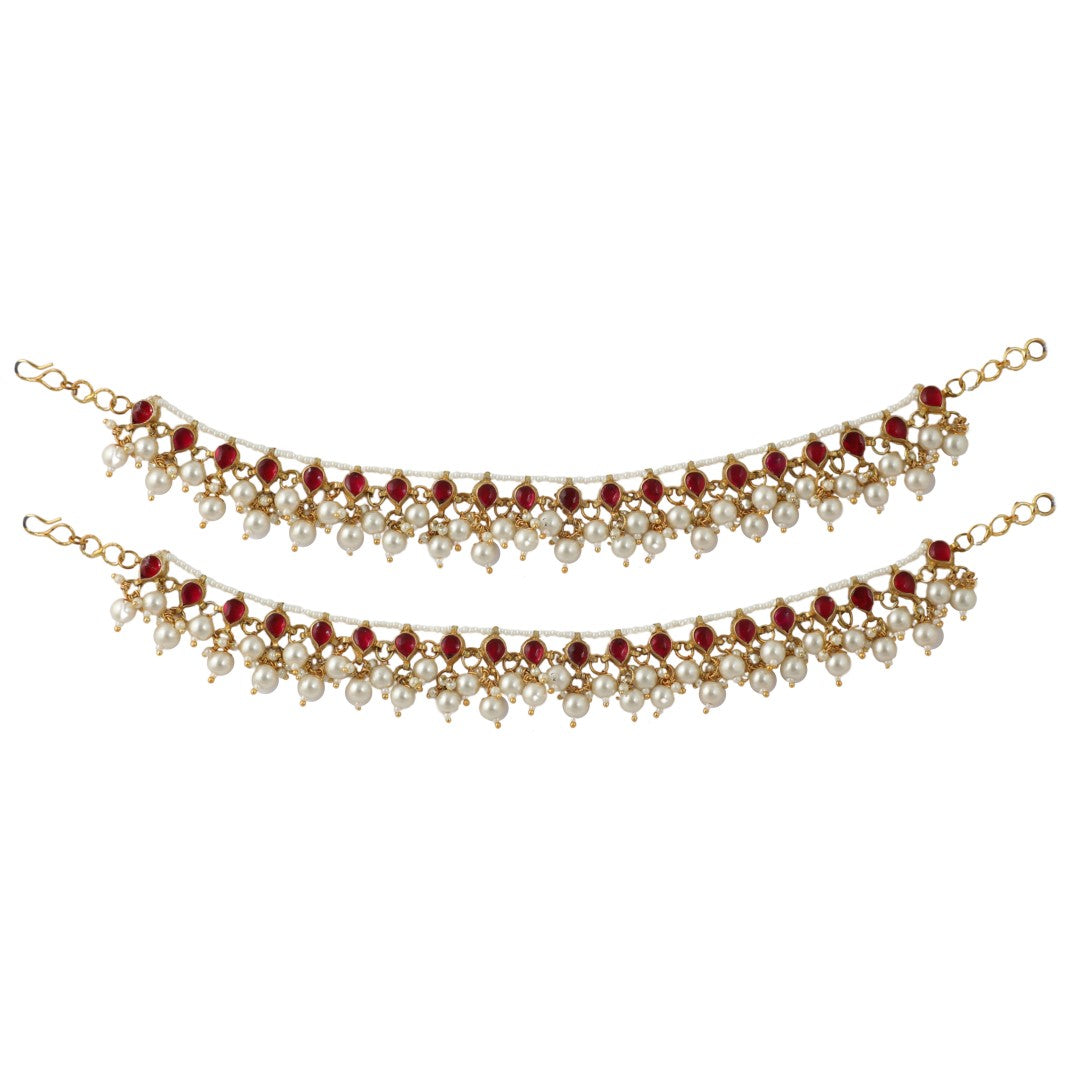 Pink Stone With White Pearl Beaded Payal