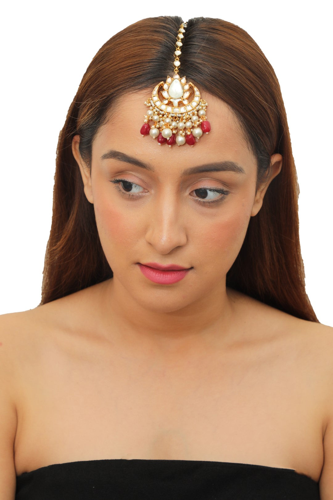 Ruby Beads With Pearl Maangtikka