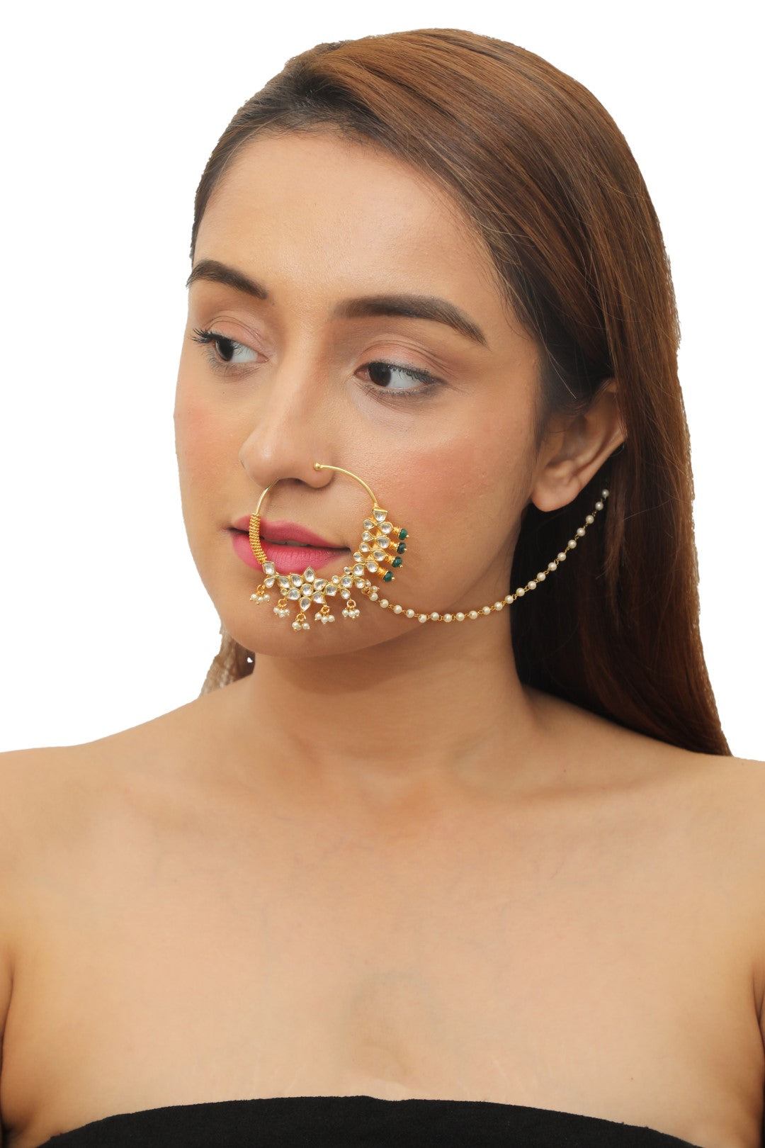 Green White Gold Plated Bridal Nath