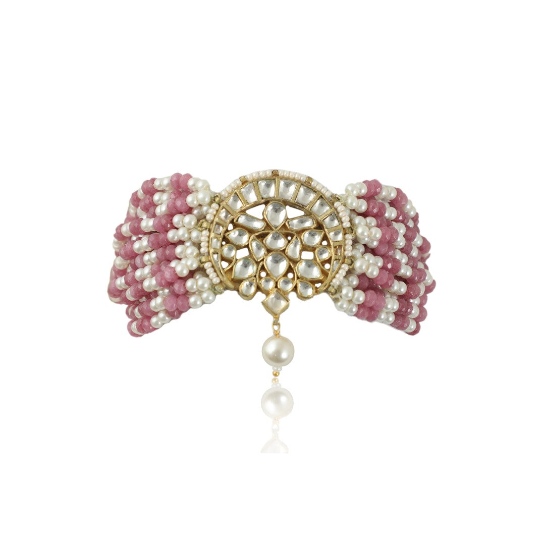 Pink Pearl Beaded Chandshape Maangtikka