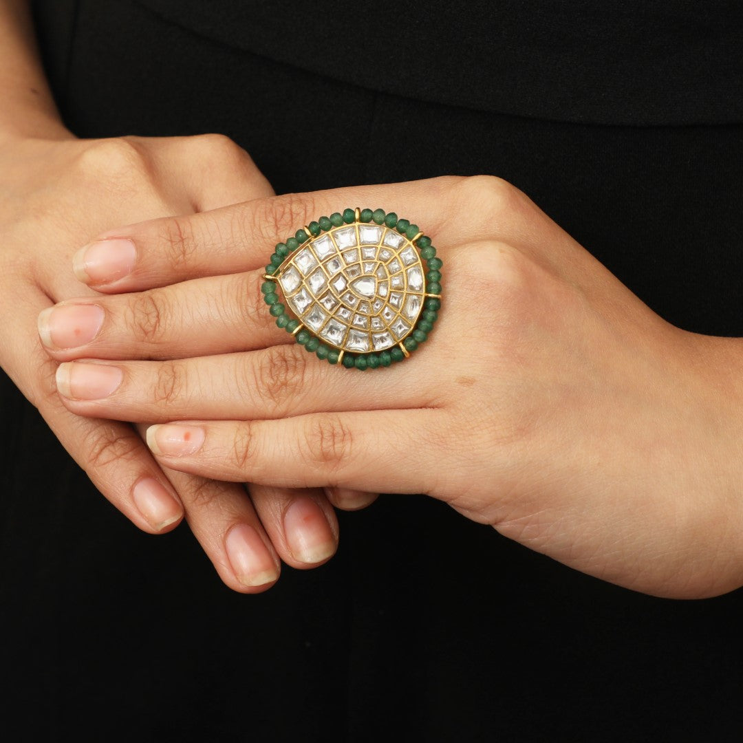 Riana Gold Plated Sea Green Ring