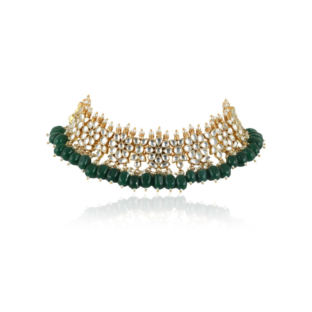 Emerald Green Beads Gold Plated Choker Set 1