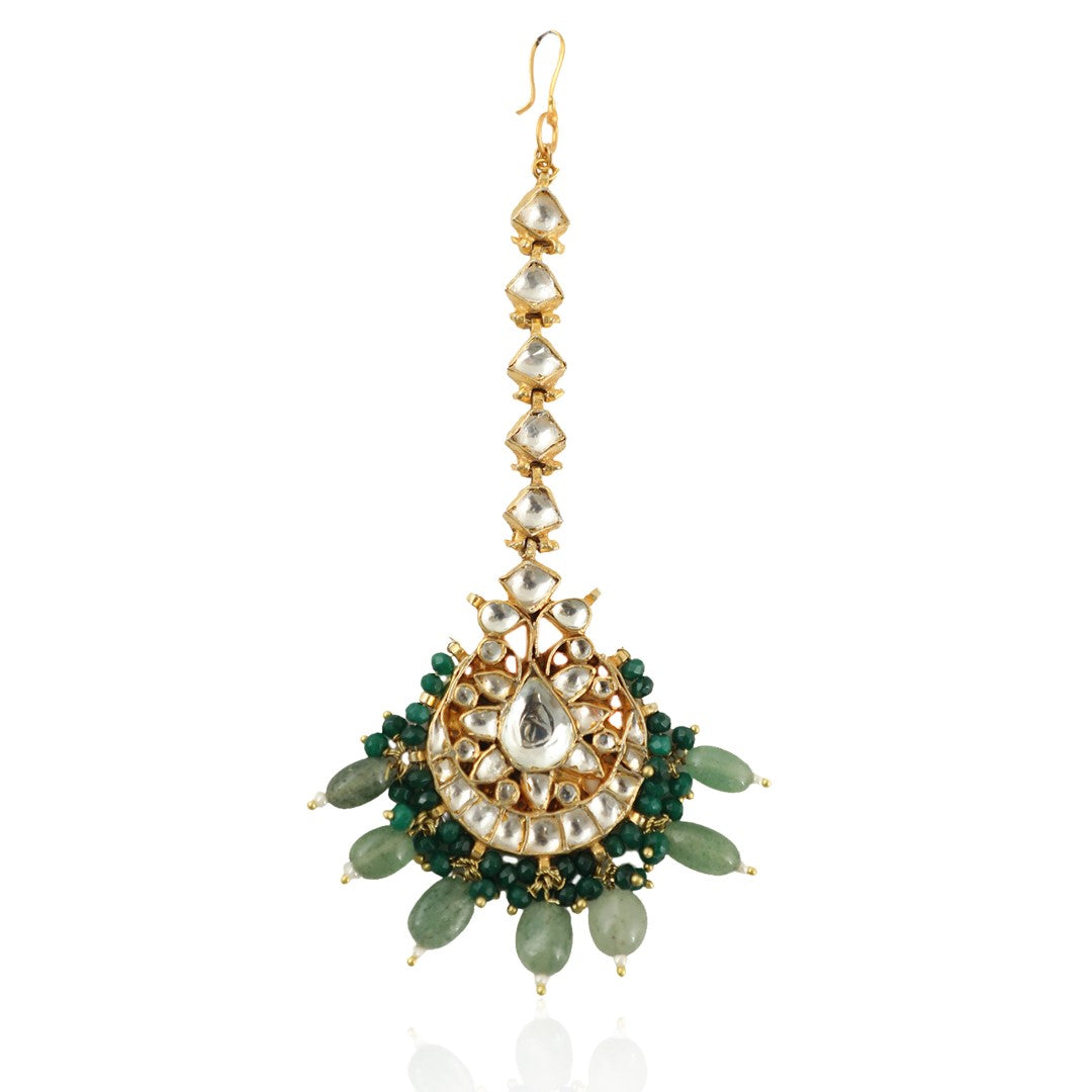 White Tikka With Emerald And Sea Green Beads