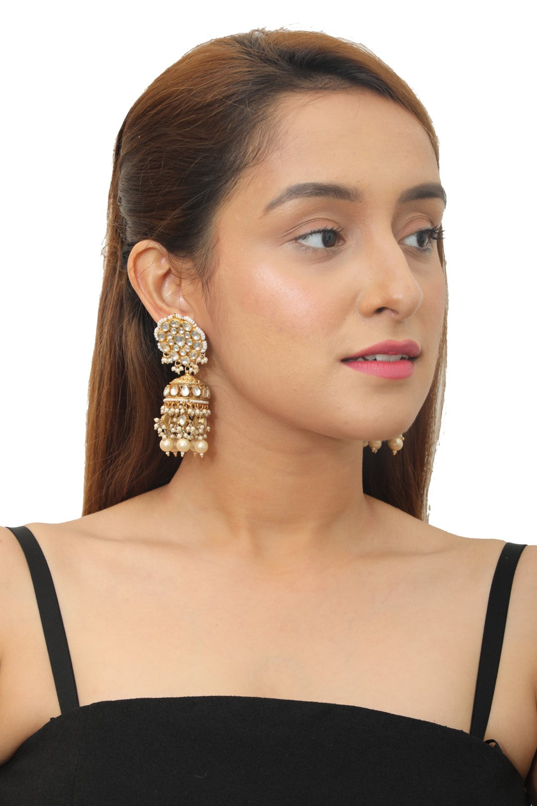 Gold Plated White Jhumka