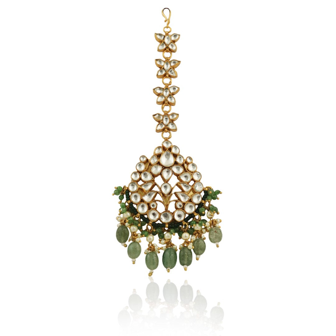 Maangtikka With Sea Green Beads And A Hint Of Emerald Green