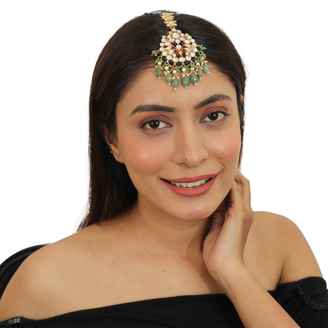 Maangtikka With Sea Green Beads And A Hint Of Emerald Green