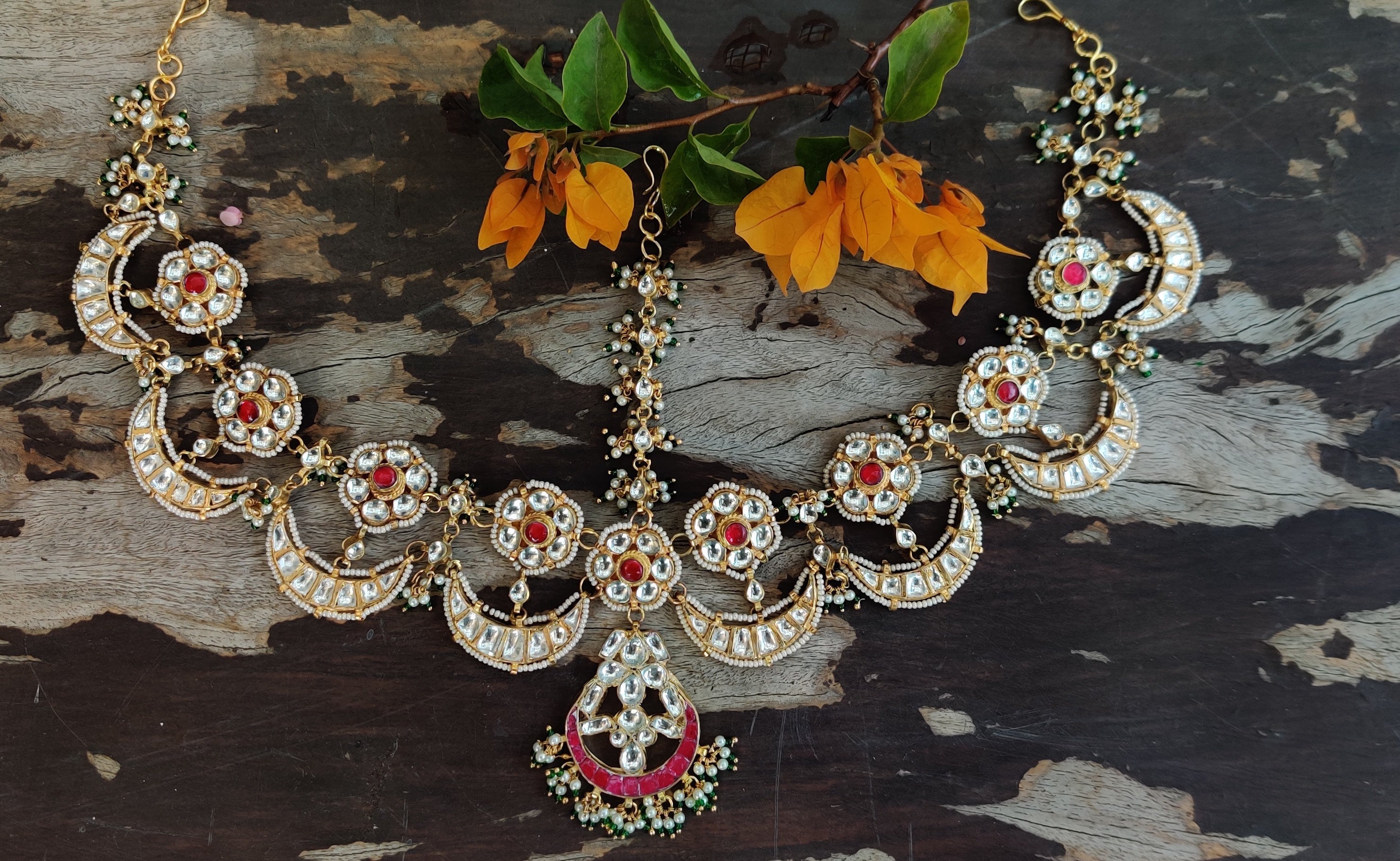 Pink & Green Floral Design Mathapatti
