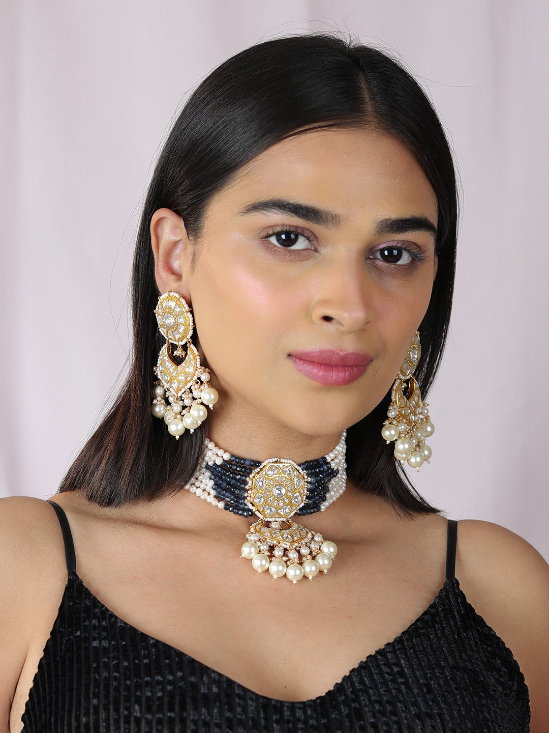 Blue premium quality gold plated choker set
