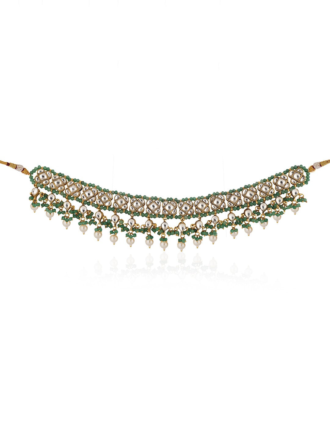 Sea green hangings white pearl choker set