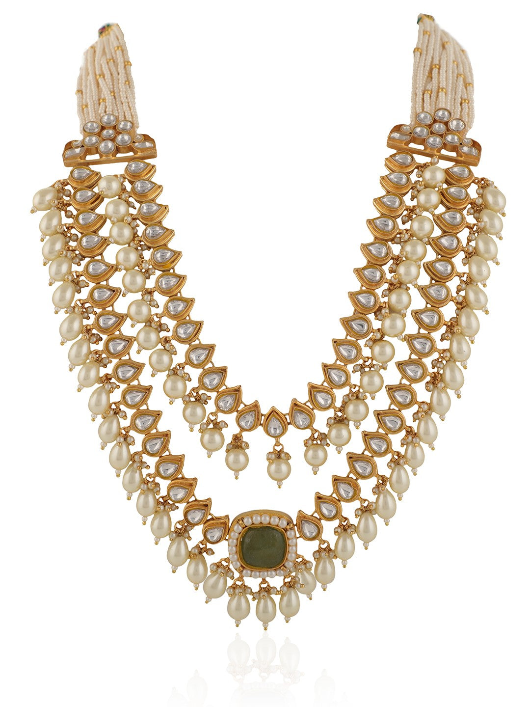 White pearl beaded double layered necklace set