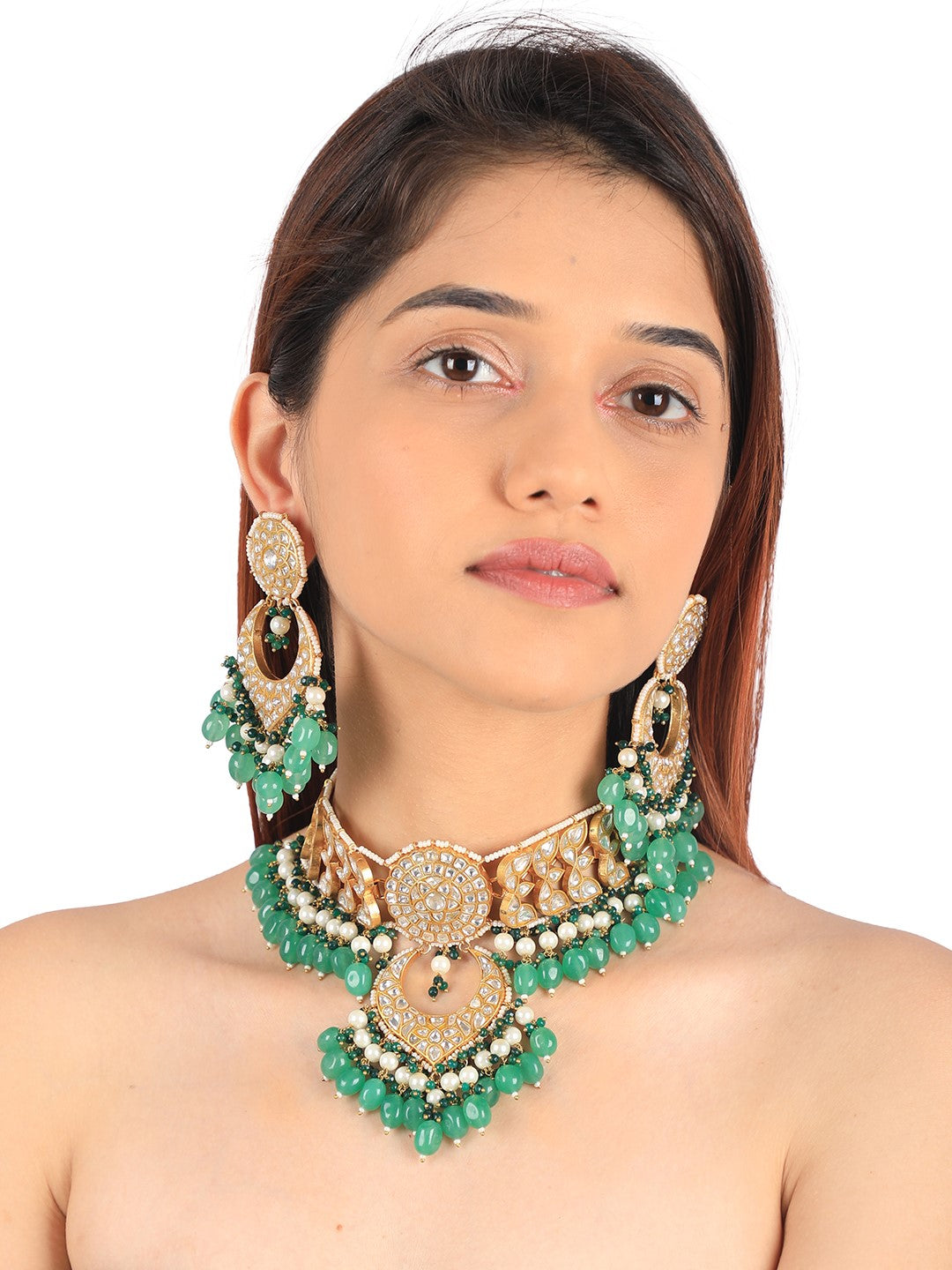 Green gold plated choker necklace set