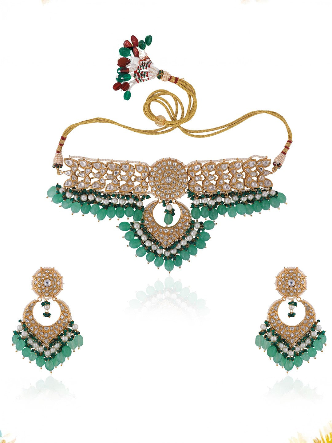 Green gold plated choker necklace set