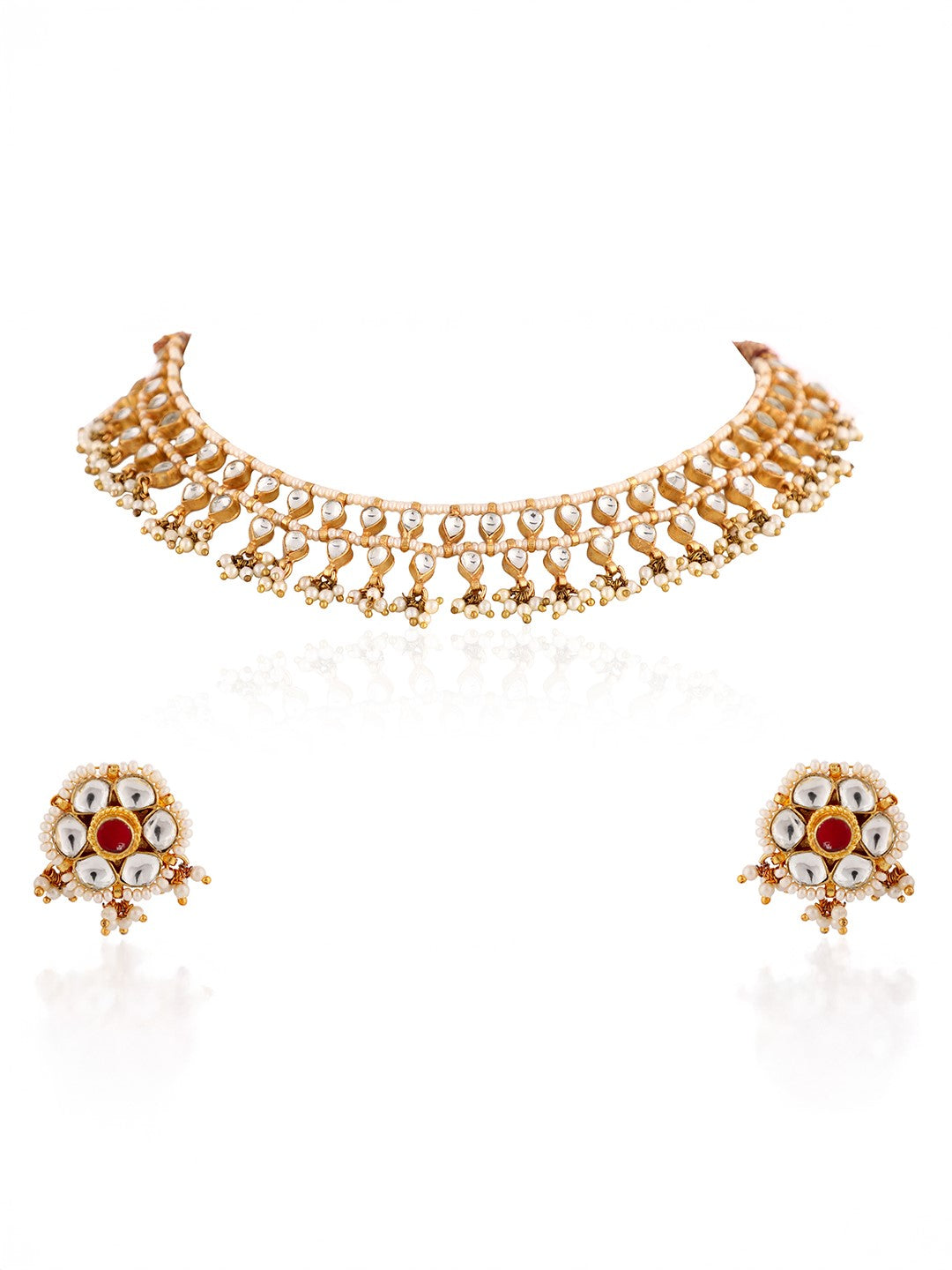 White pearl beaded white pearl choker set