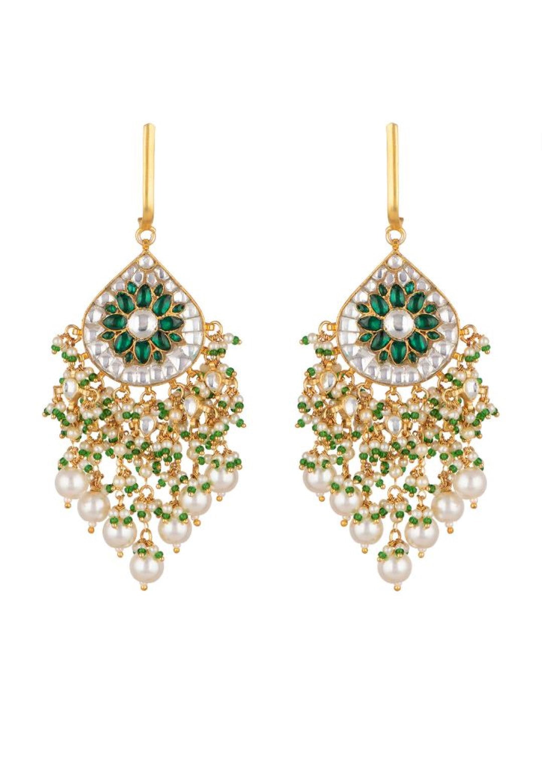Baali Style Green And White Stone Earrings With Pearl