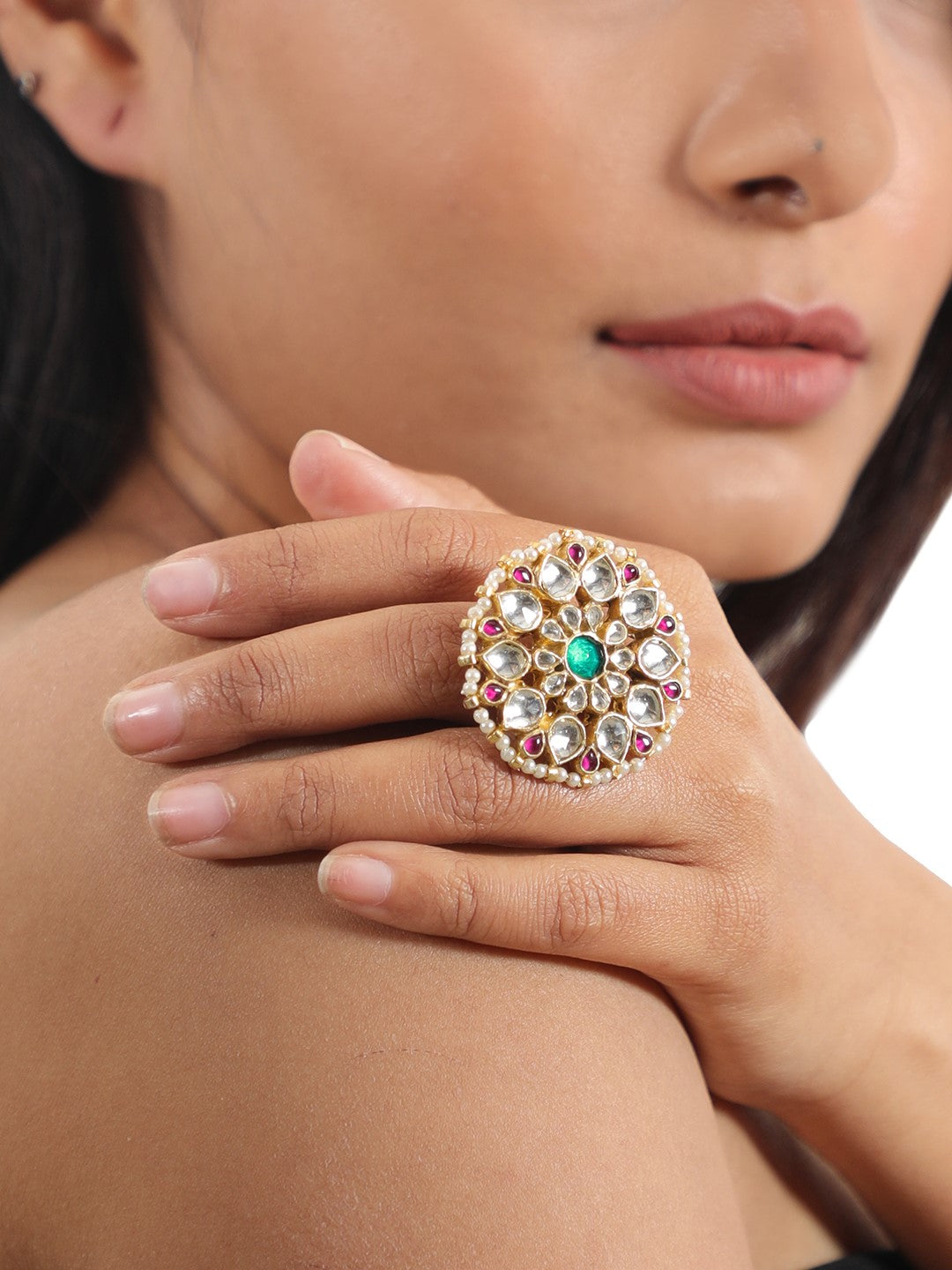 Multicolour gold plated ring