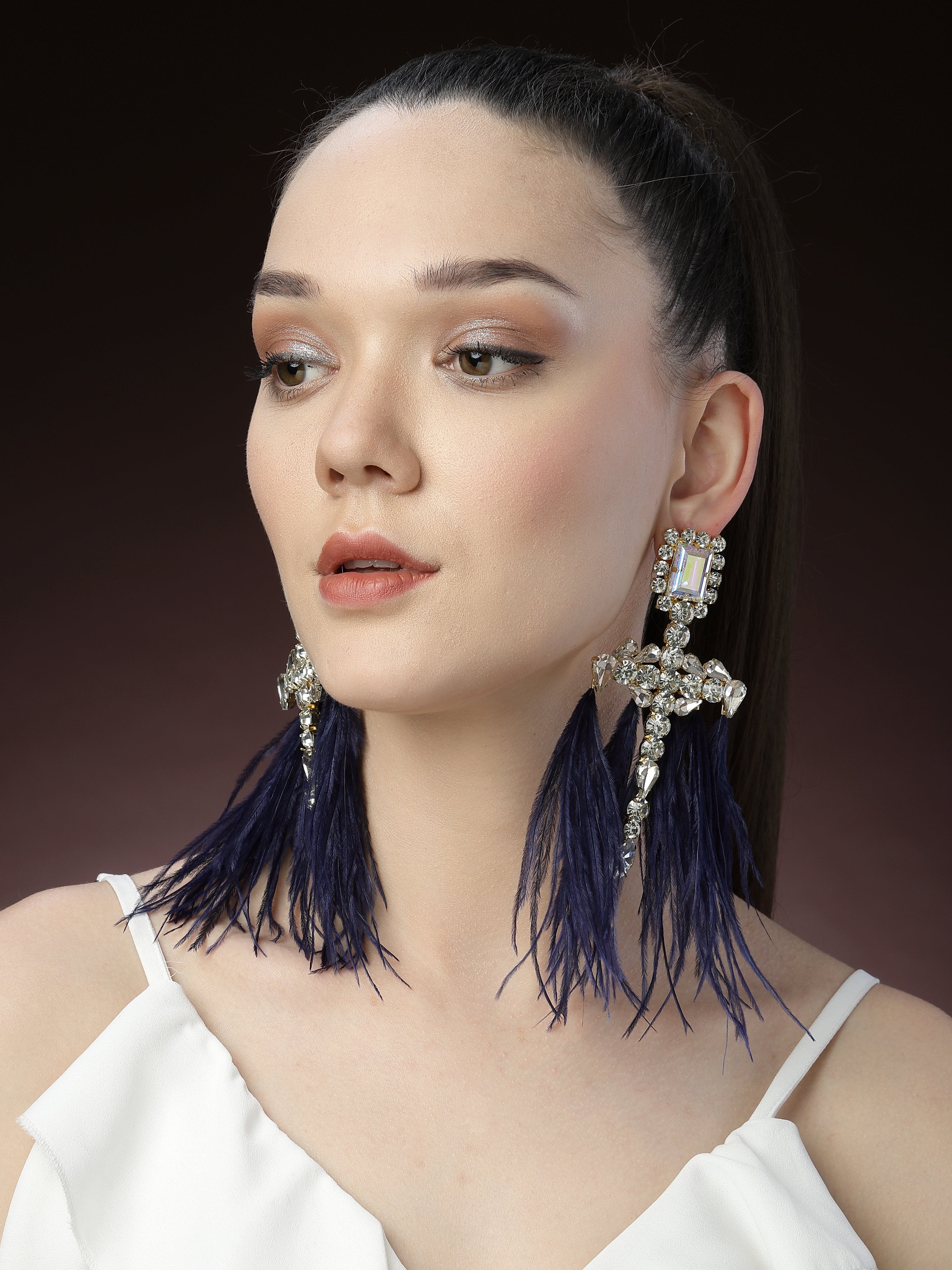 Navy Blue Feather Earrings 1