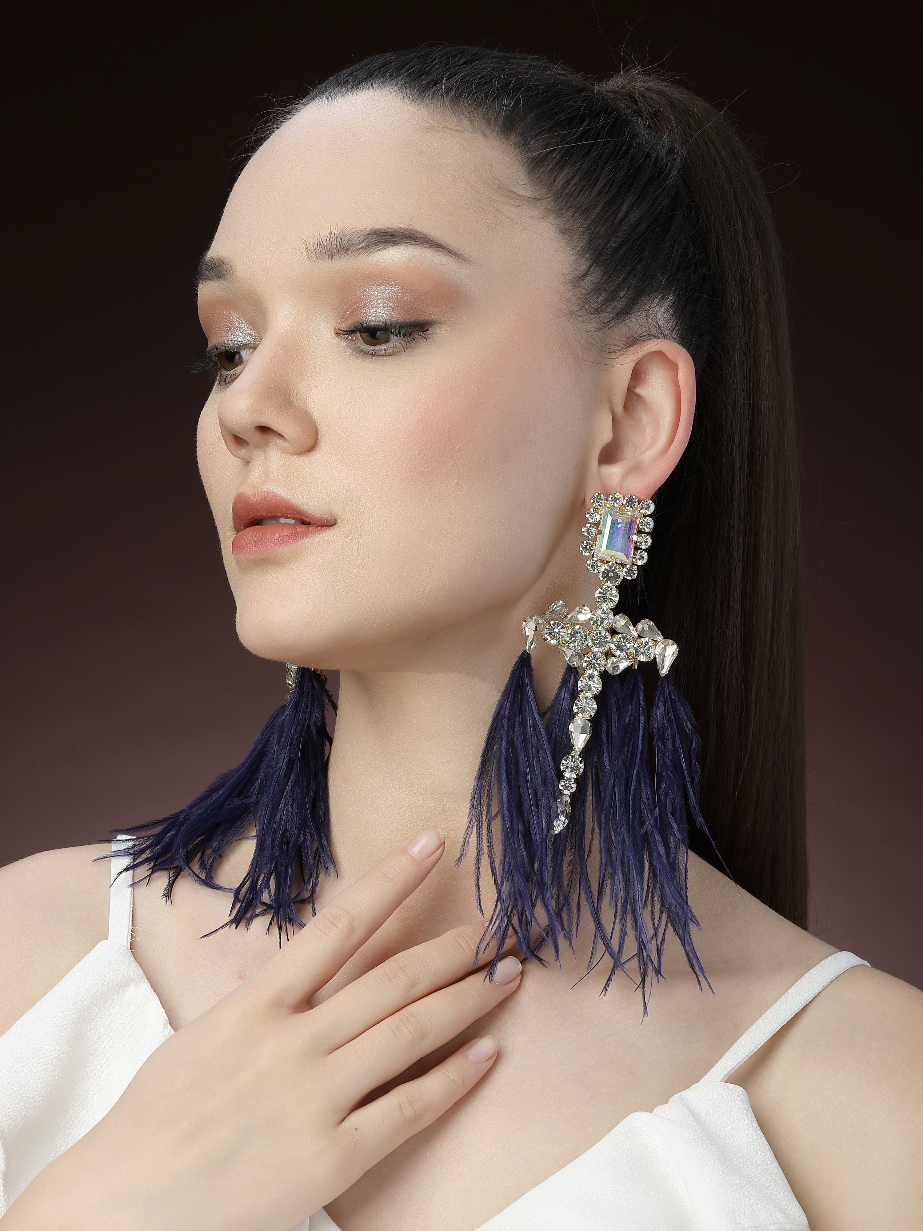 Navy Blue Feather Earrings 1