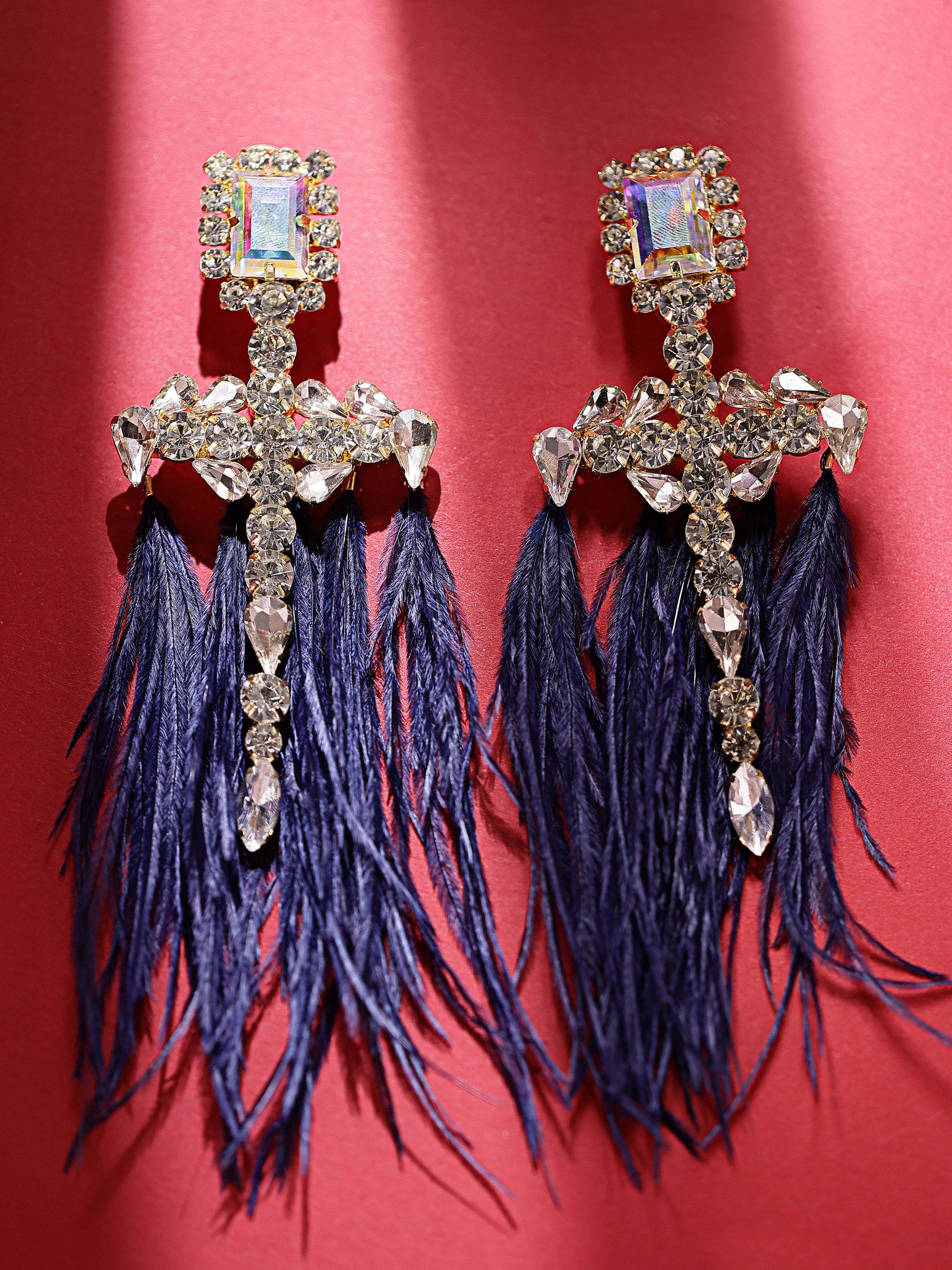 Navy Blue Feather Earrings 1