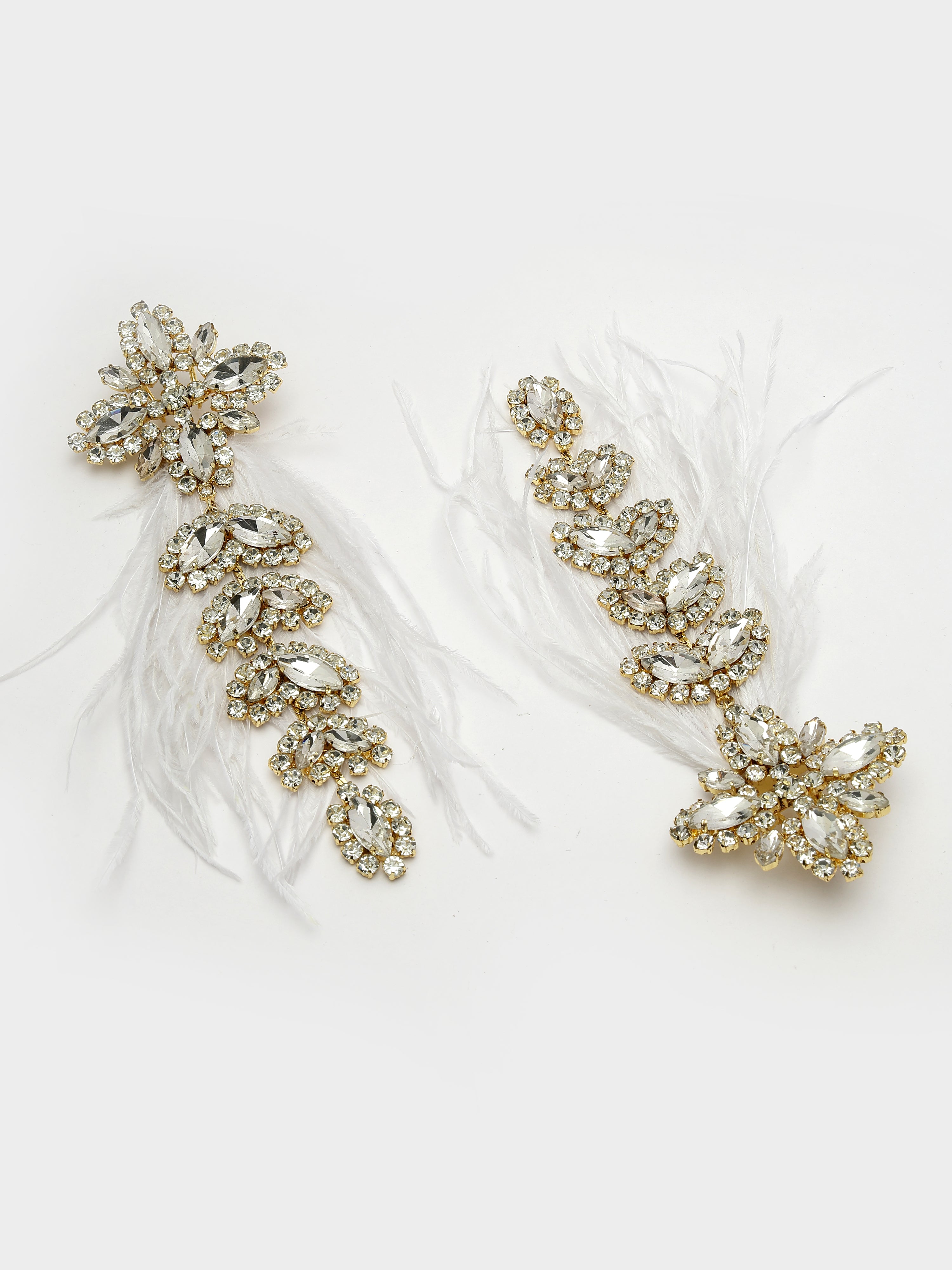 White Crystal Feather Earrings