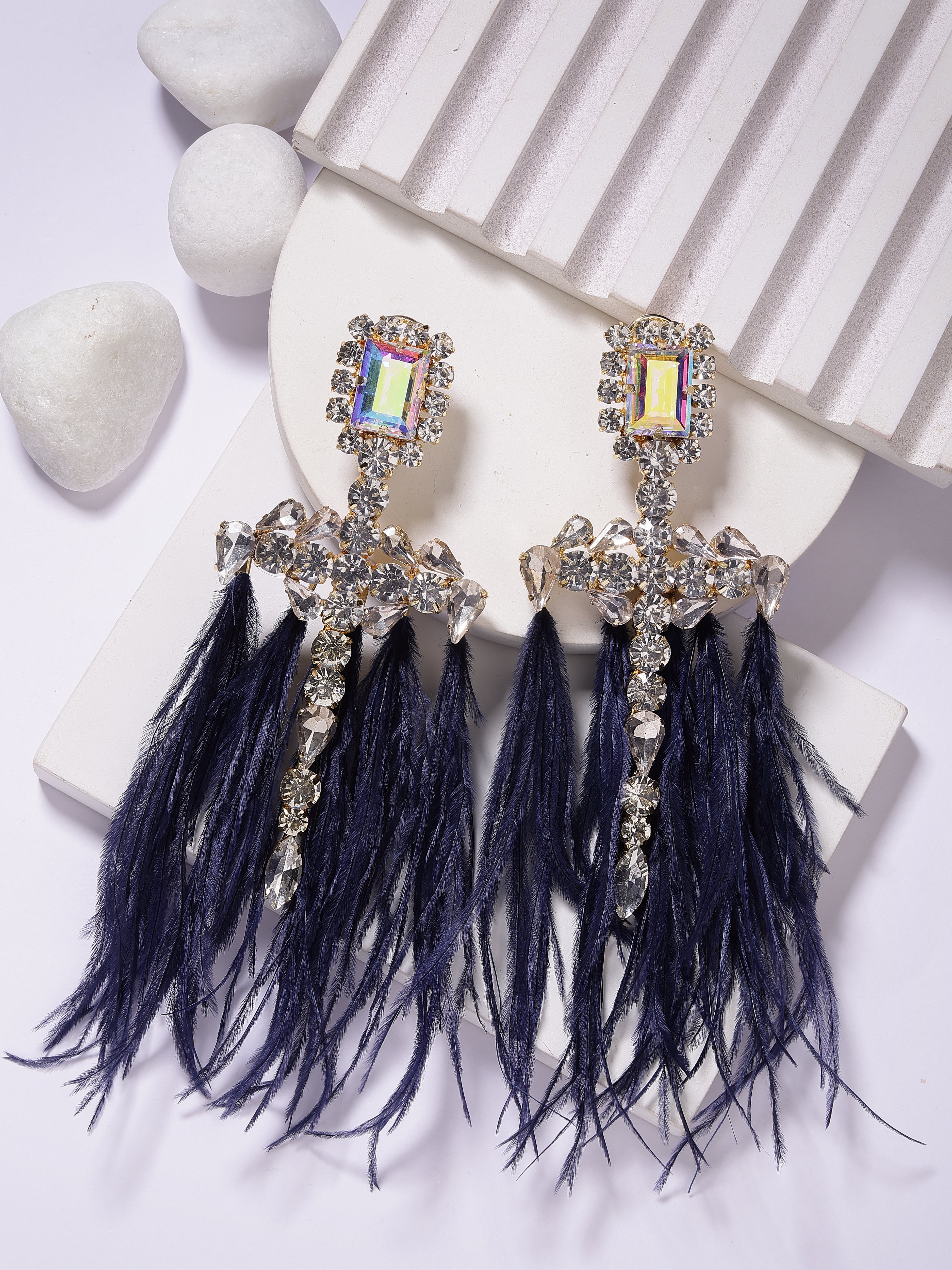 Navy Blue Feather Earrings 1