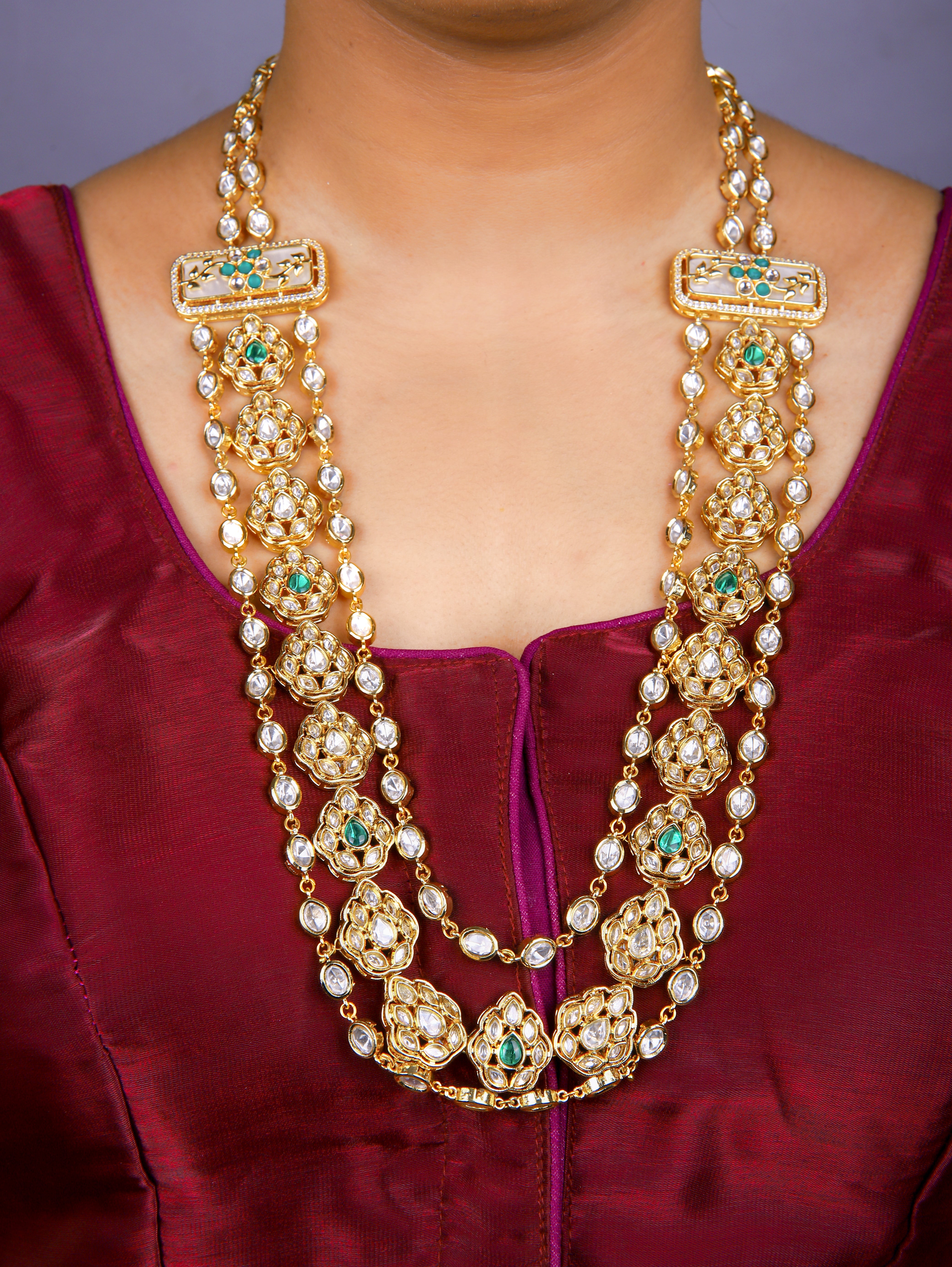 Gold Finish Kundan Polki Necklace Set New