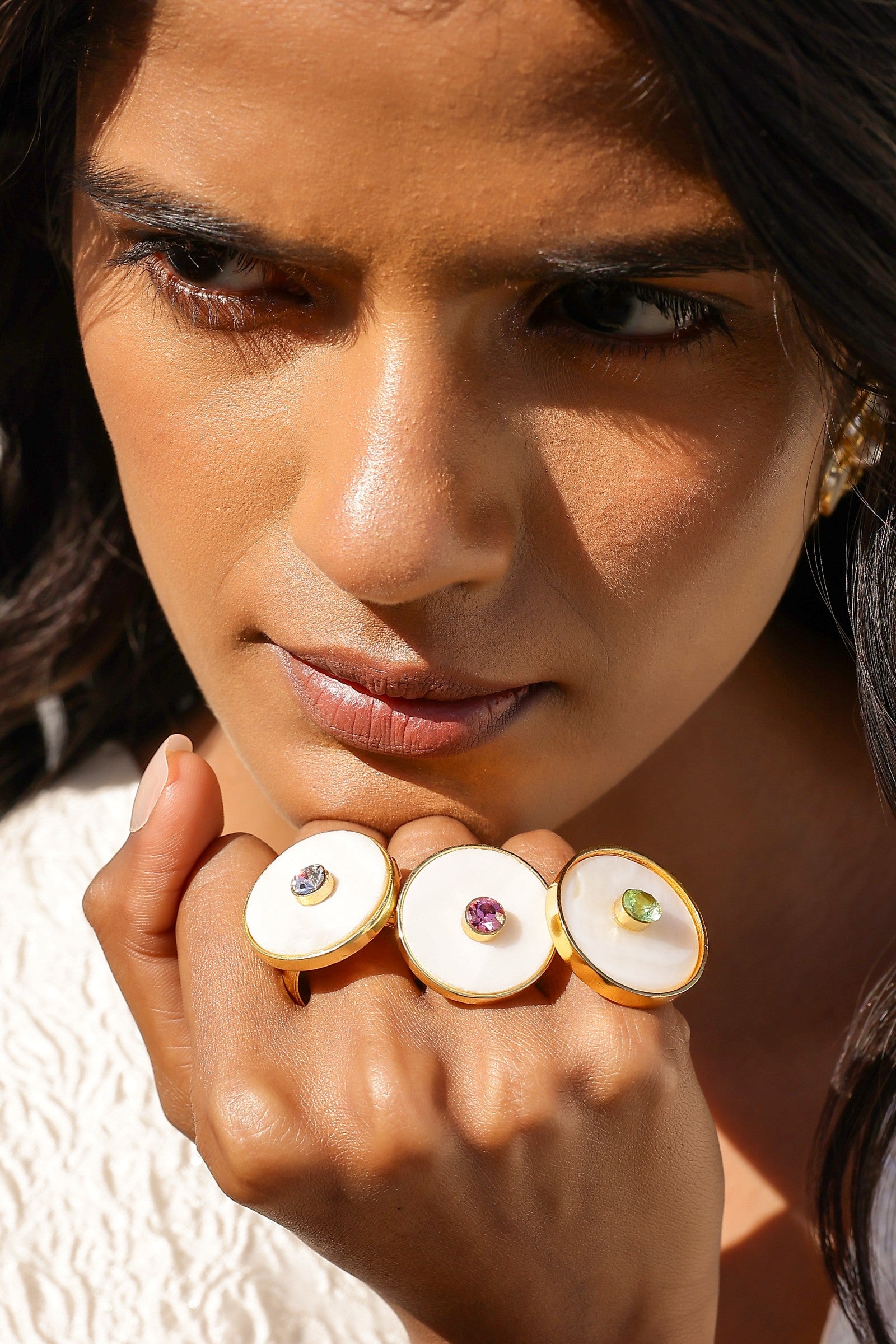 Iraa Mother of Pearl Crystal Ring