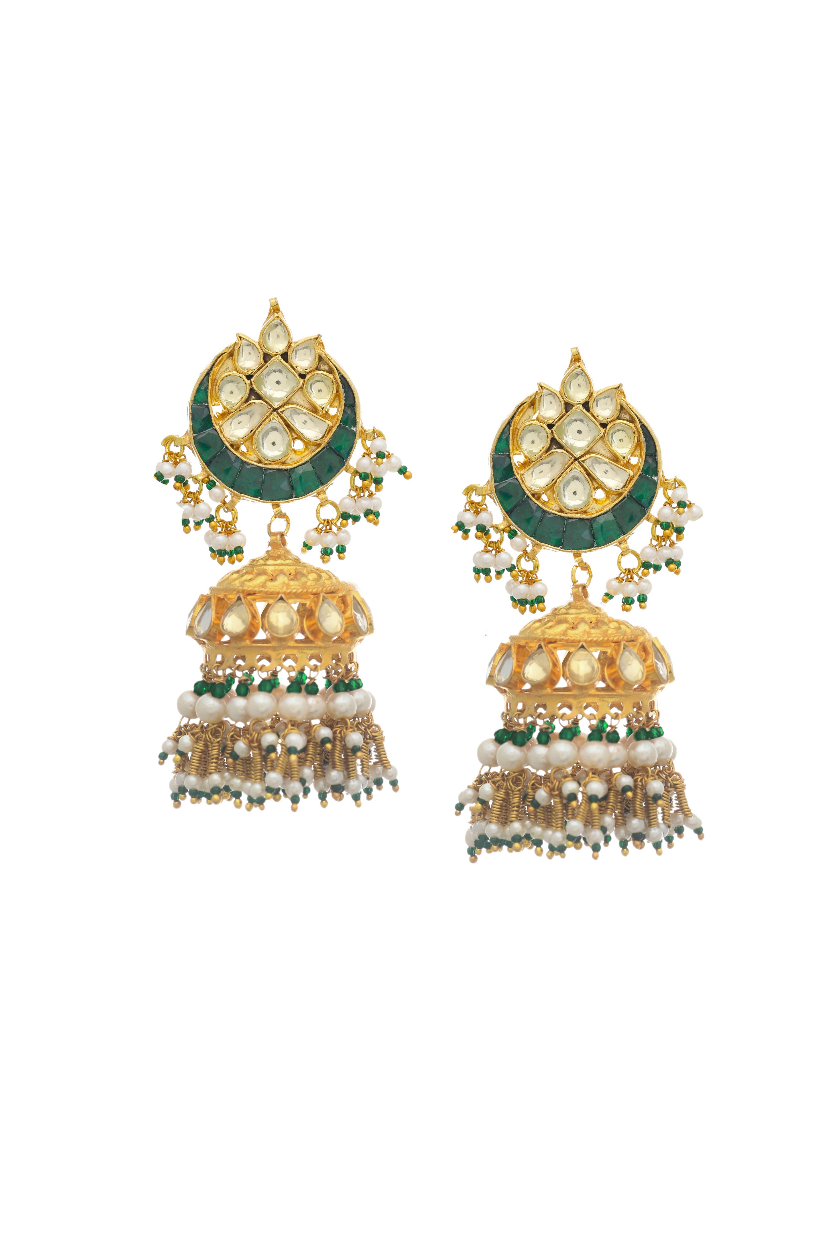 Kundan Green Gold Finish Jadau Jhumki