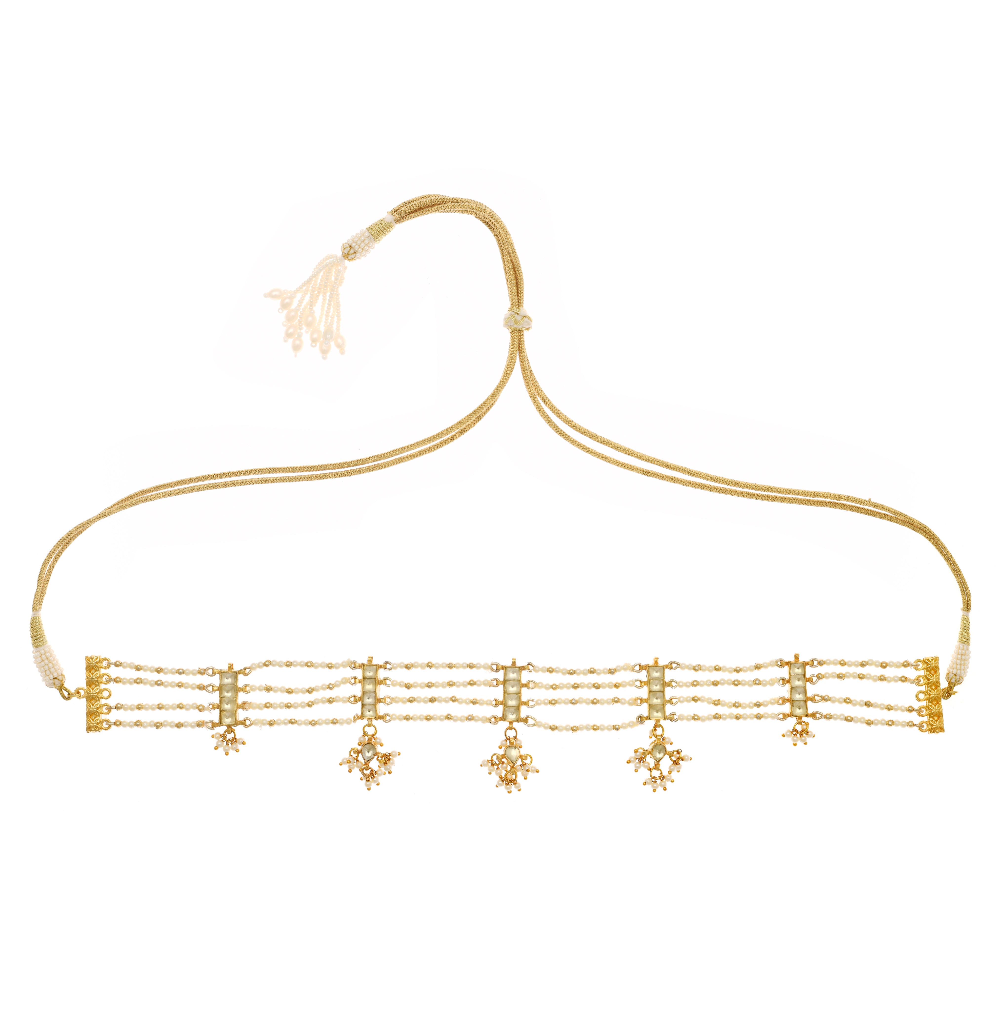 Kundan Gold Finish Jadau Choker with pearls Drop