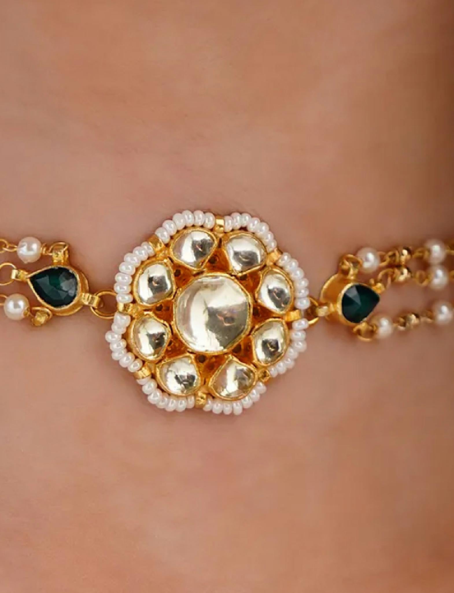 Kundan Gold Finish Jadau Choker with pearls 1
