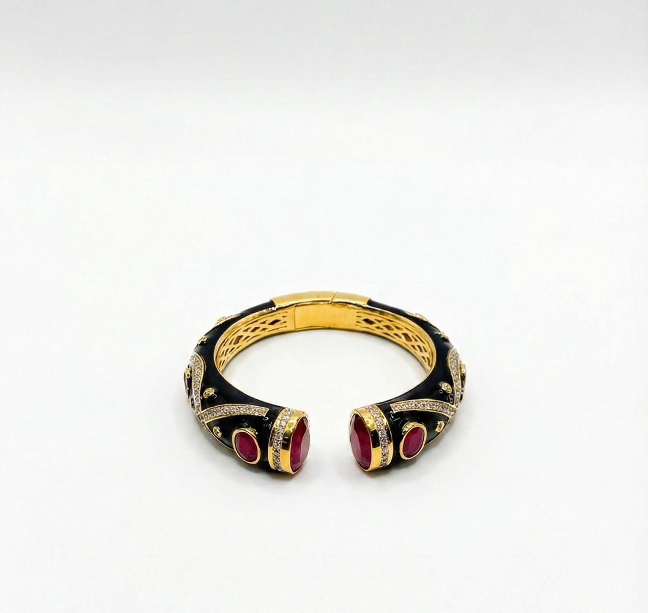 Ruby Enamel Polki Openable Bridal Kada